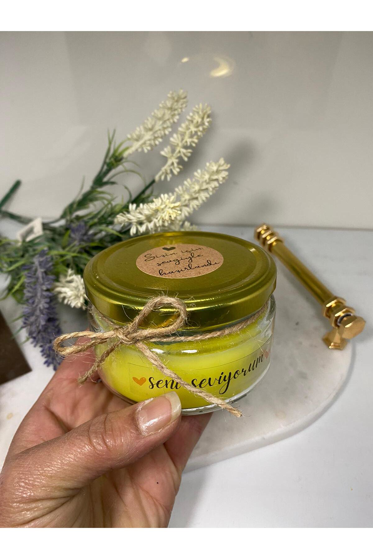 Elif Aksesuar Soya Wax Dekoratif Kapaklı Kavanozda Mum (Kokulu)