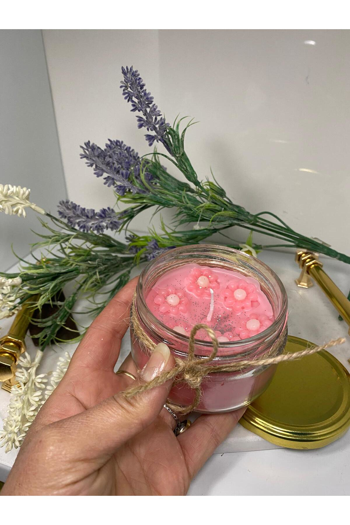 Elif Aksesuar Soya Wax Dekoratif Kapaklı Kavanozda Mum (Kokulu)