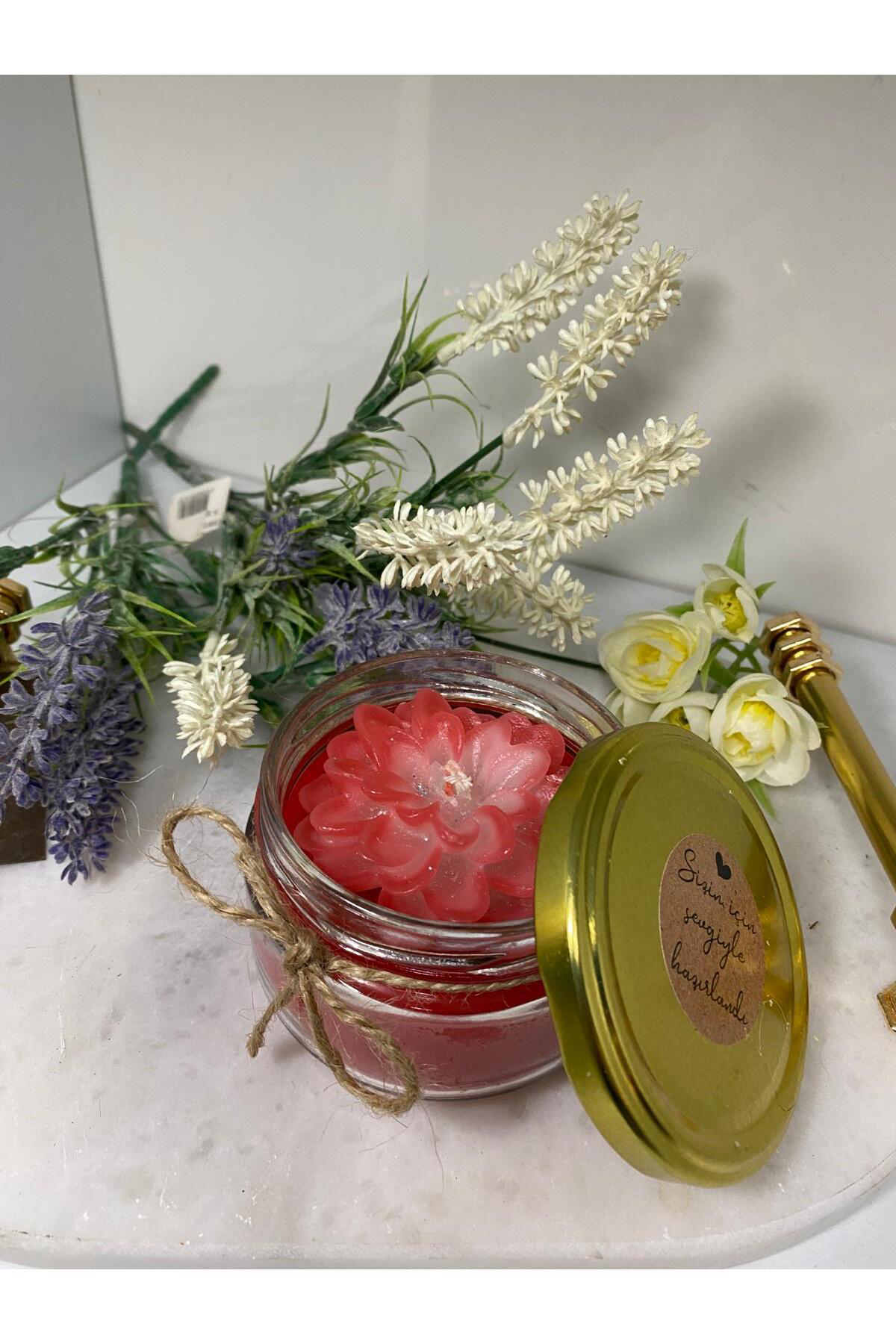 Elif Aksesuar Soya Wax Dekoratif Kapaklı Kavanozda Mum (Kokulu)