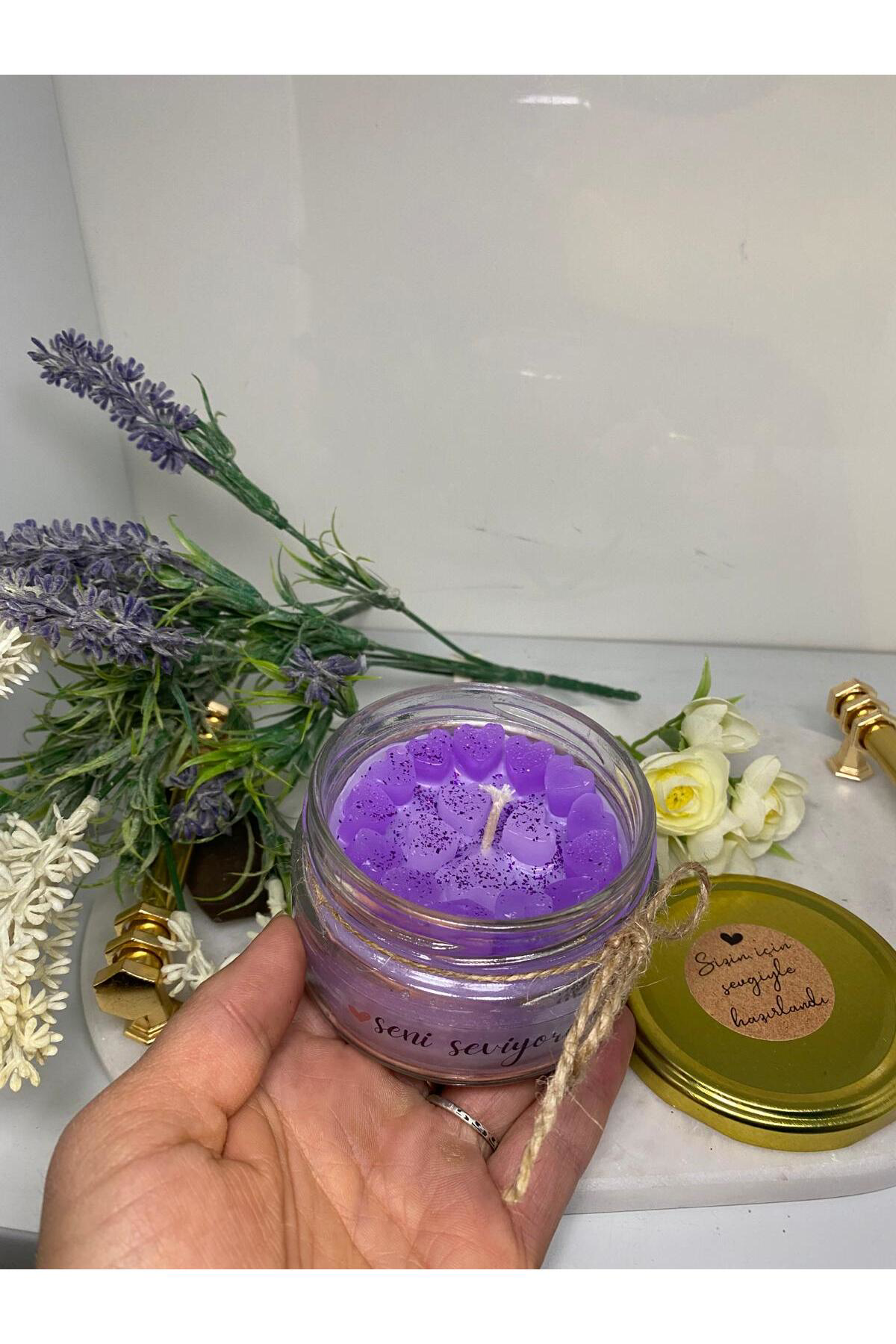 Elif Aksesuar Soya Wax Dekoratif Kapaklı Kavanozda Mum (Kokulu)