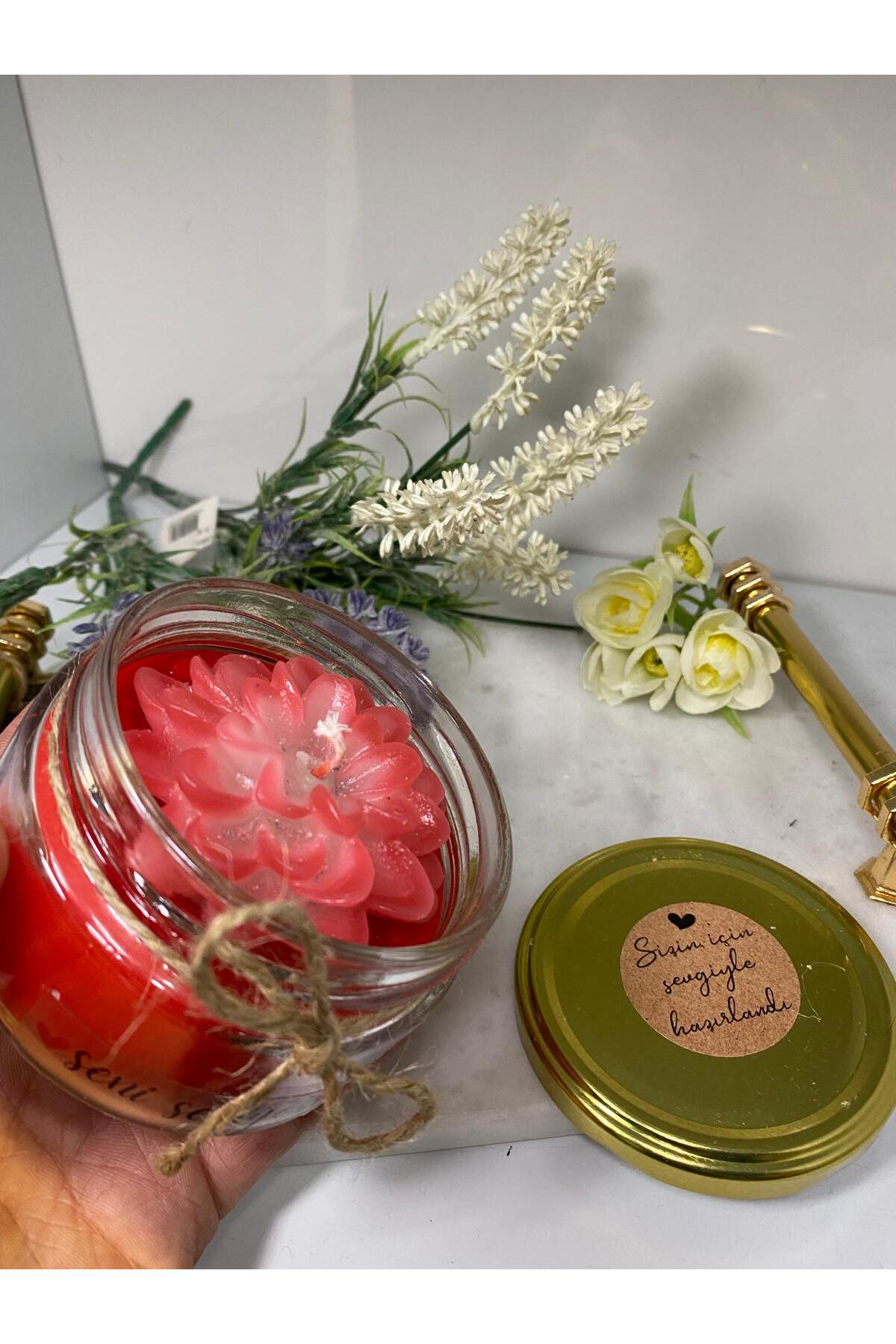 Elif Aksesuar Soya Wax Dekoratif Kapaklı Kavanozda Mum (Kokulu)