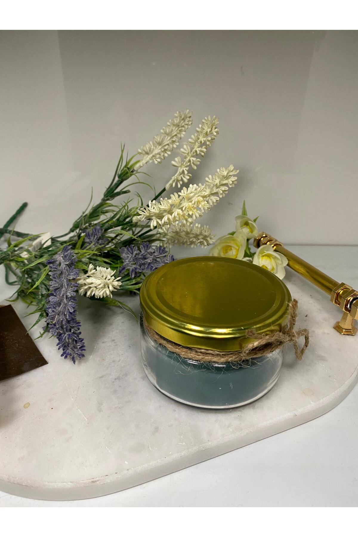 Elif Aksesuar Soya Wax Dekoratif Kapaklı Kavanozda Mum Çiçekli(Kokulu)