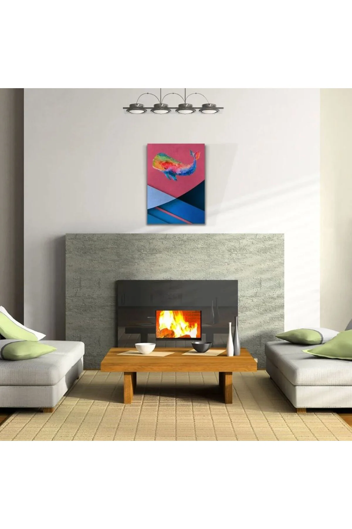 Soyut Balina , Pastel Renklerde Kanvas Tablo 50 x 70