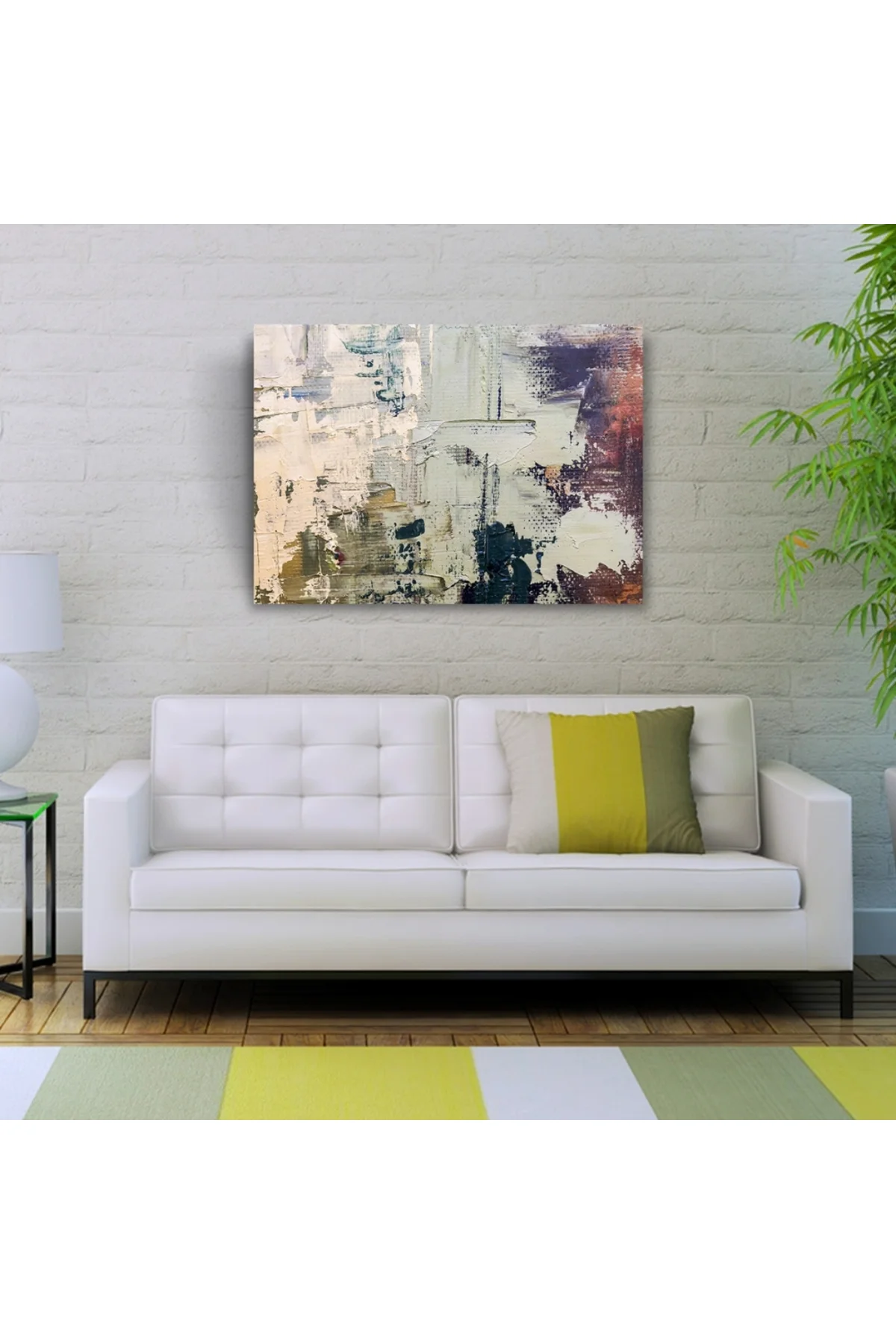 Soyut Beyaz ve Gri Tonlarda Yağlıboya Kanvas Tablo 50 x 70