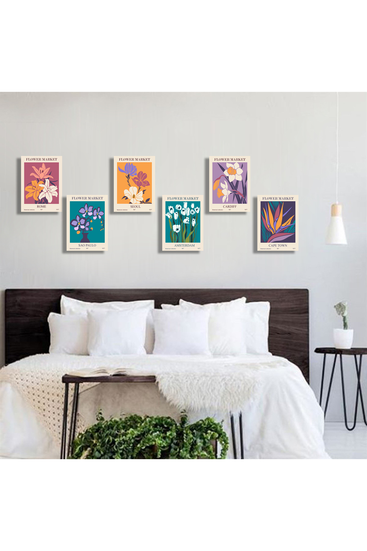 Korkmazkanvas Soyut Çiçek Pazarı Posterleri Vektör Baskı. 6'Lı Kanvas Tablo