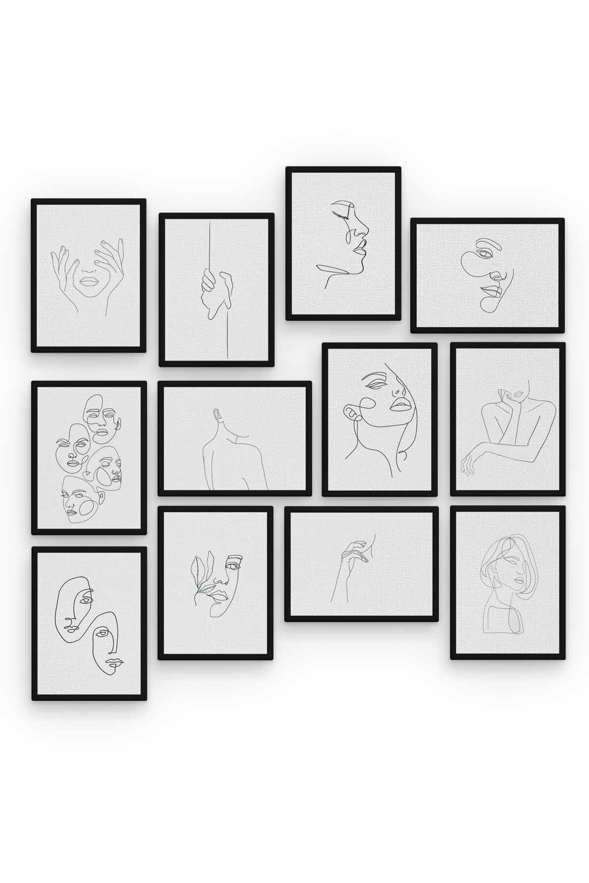 Soyut Çizimler 12 Parça Ahşap Mdf Tablo Zlltb181