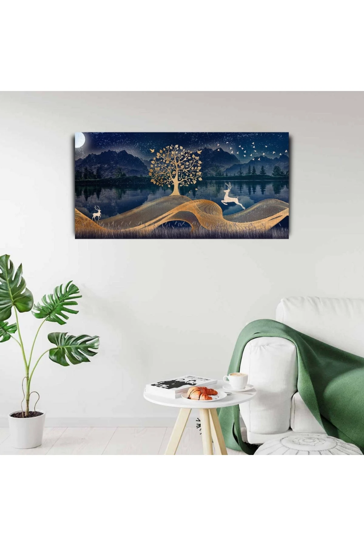 Soyut , Göl ve Dağ Manzarası Kanvas Tablo 60 x 120
