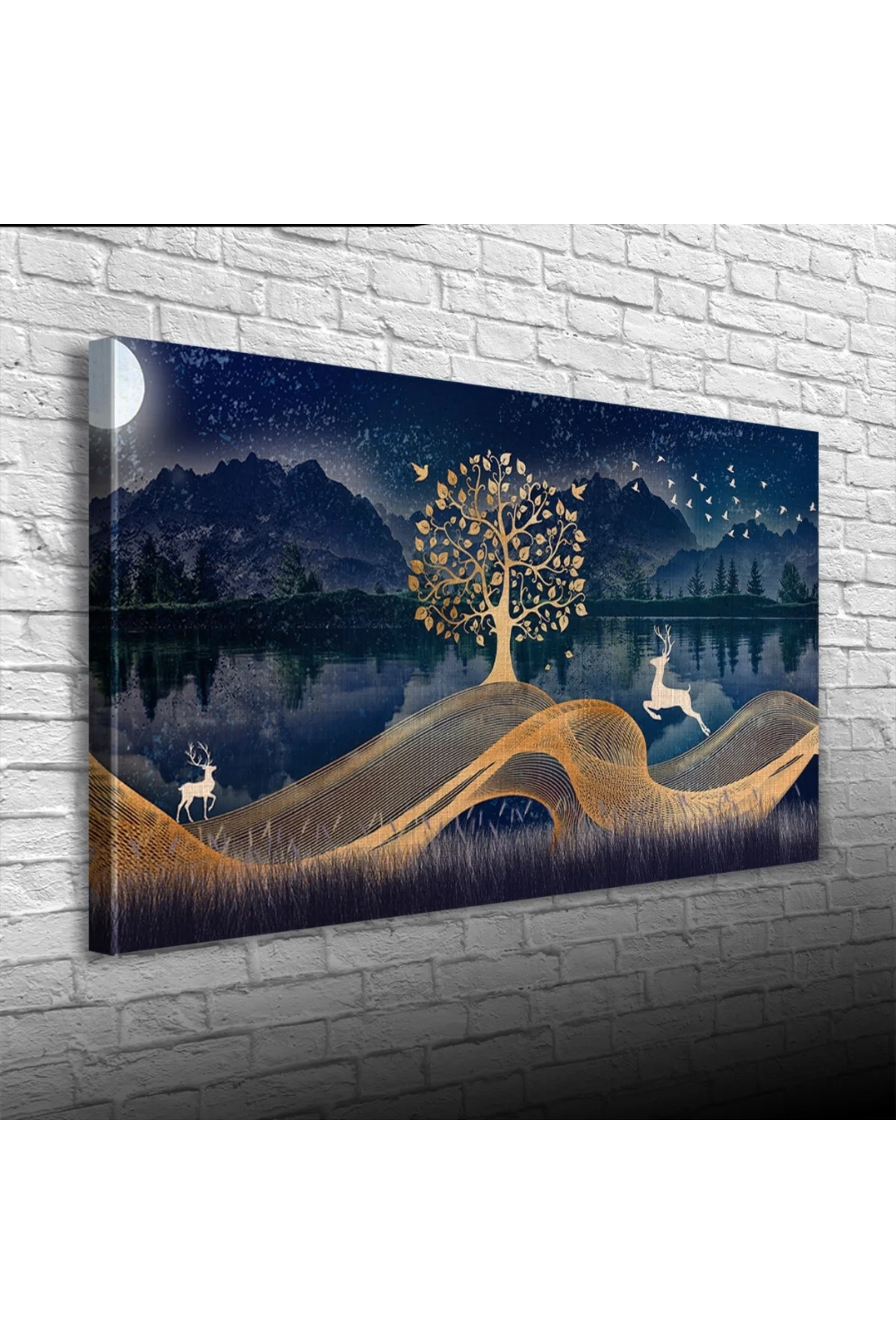 Soyut , Göl ve Dağ Manzarası Kanvas Tablo 60 x 120