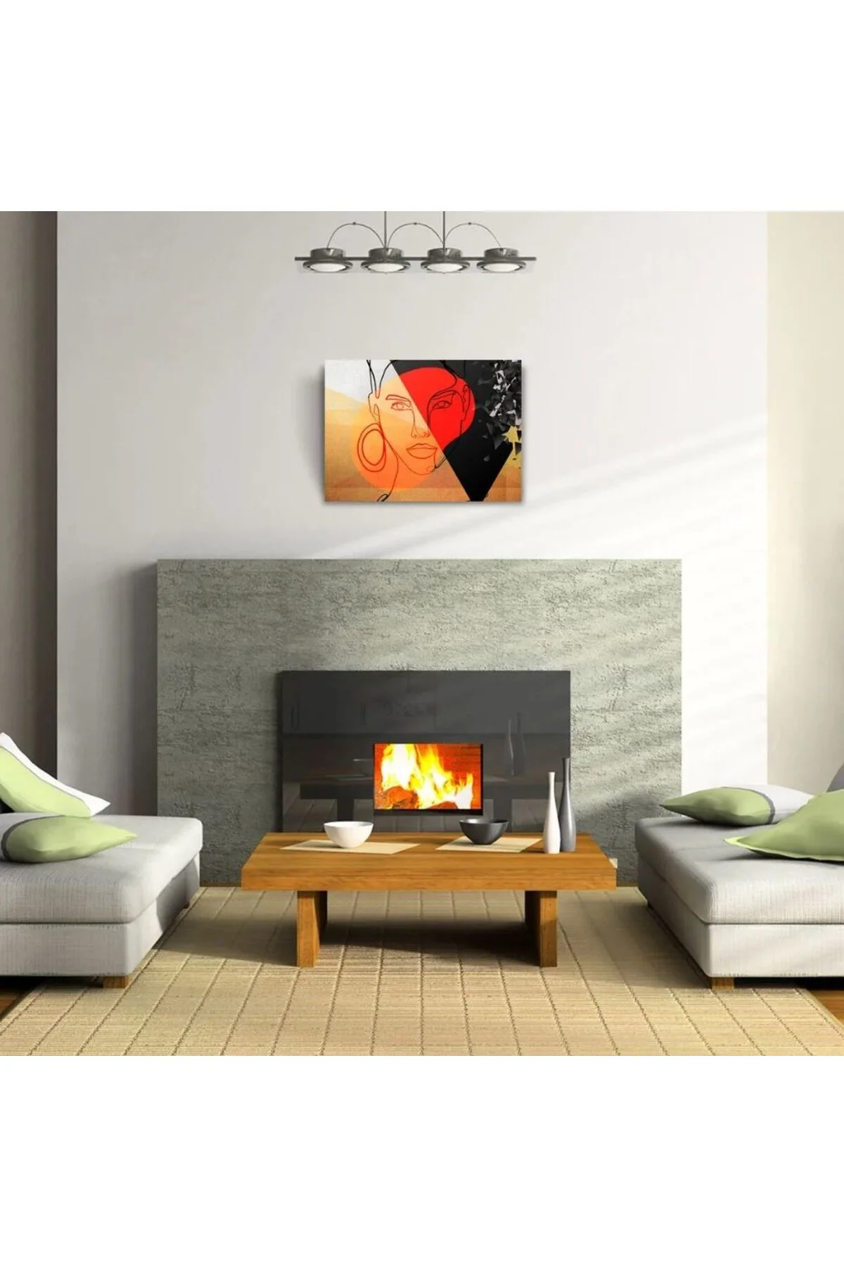 Soyut Kırmızı, Siyah Renklerde Kadın Portresi Kanvas Tablo 50 x 70