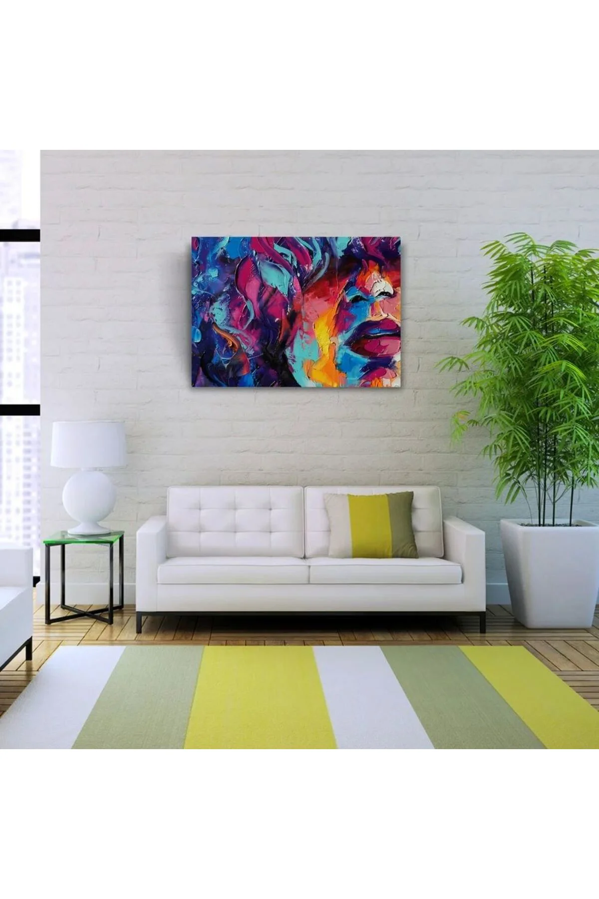Soyut, Renkli , Yağlıboya Dokulu Kanvas Tablo 50 x 70