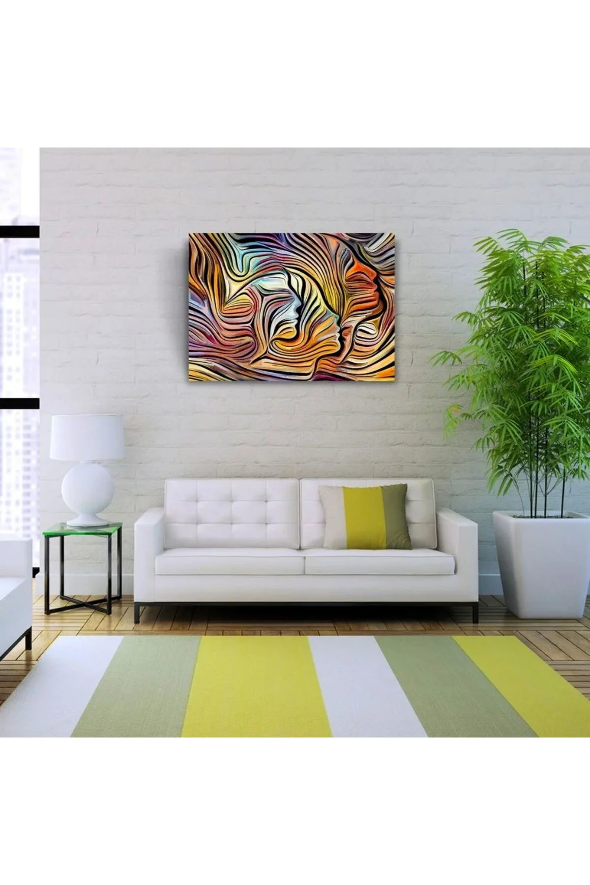 Soyut , Turuncu ve Mavi Tonlar Face Kanvas Tablo 50 x 70