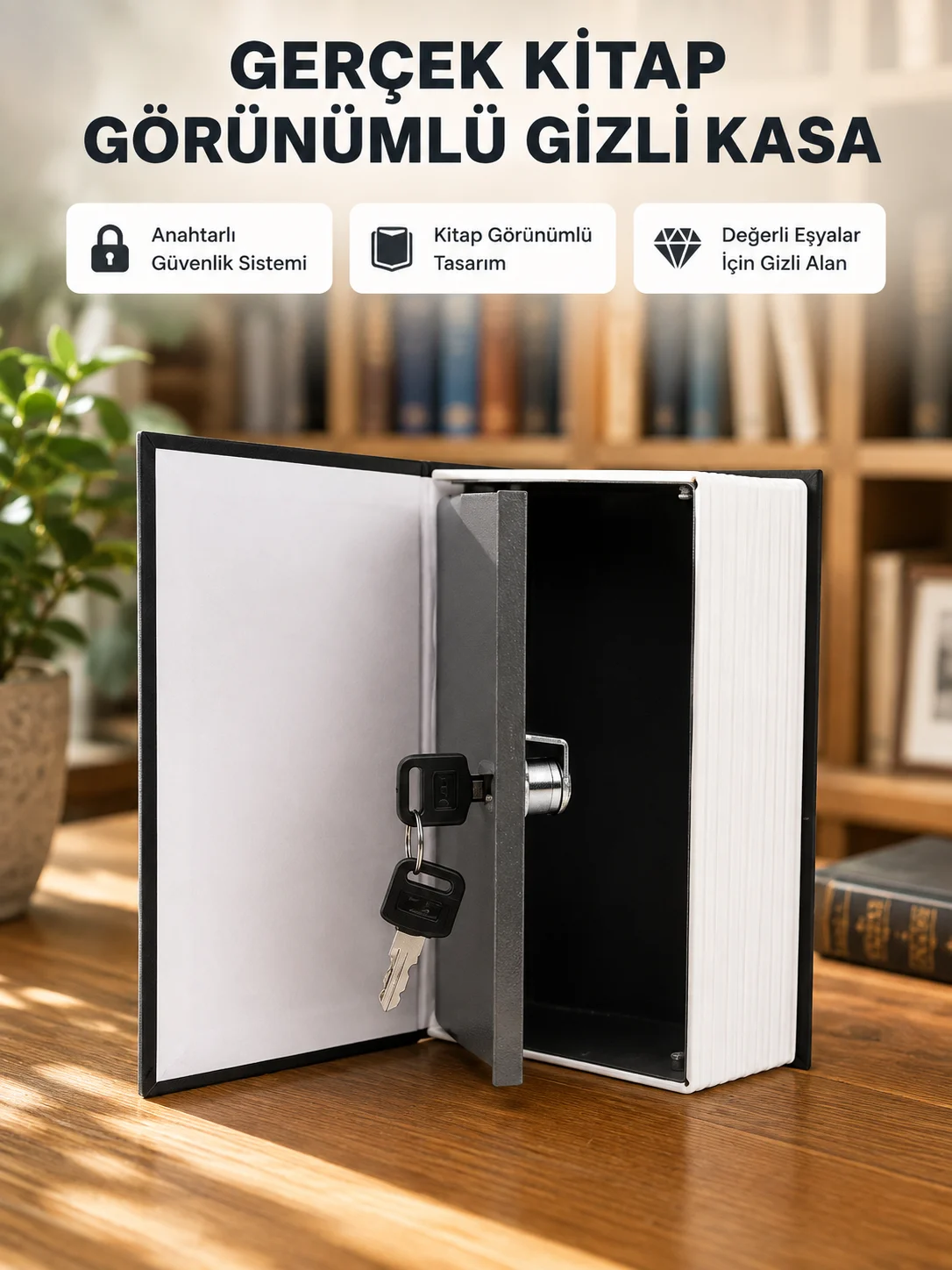 Sözlük Görünümlü Gizli Kitap Kasa – Anahtarlı Metal İç Kasa, Kompakt Boyut, Şık ve Güvenli Tasarım