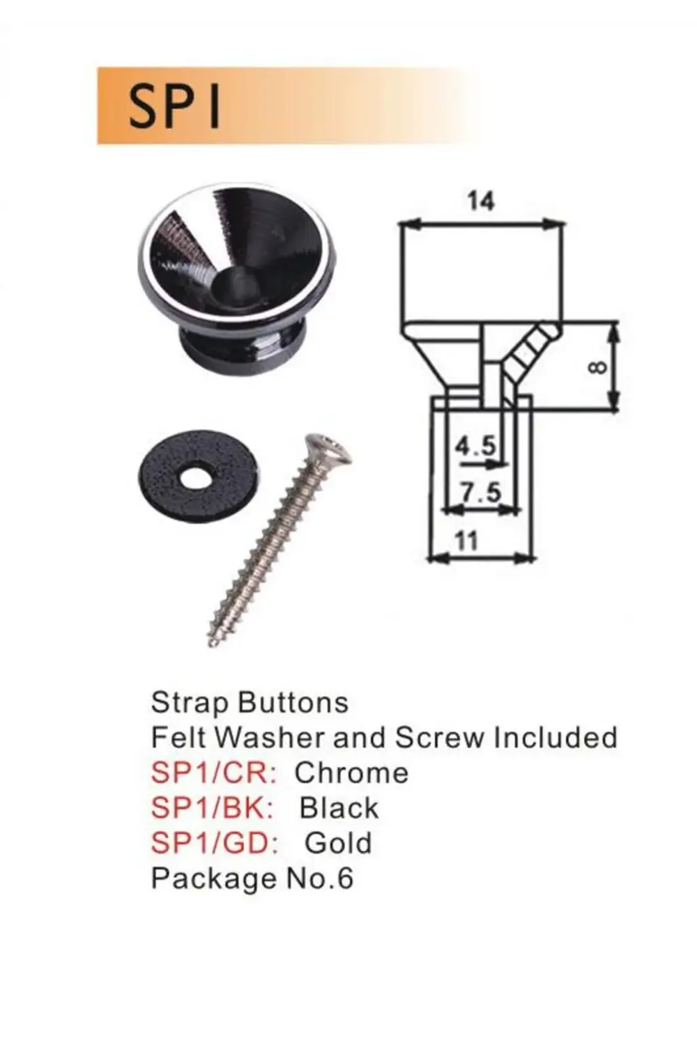 SP1GD GİTAR ASKI PİMİ, GOLD, DR.PARTS Gitar Askı Pimi Gold Dr.par