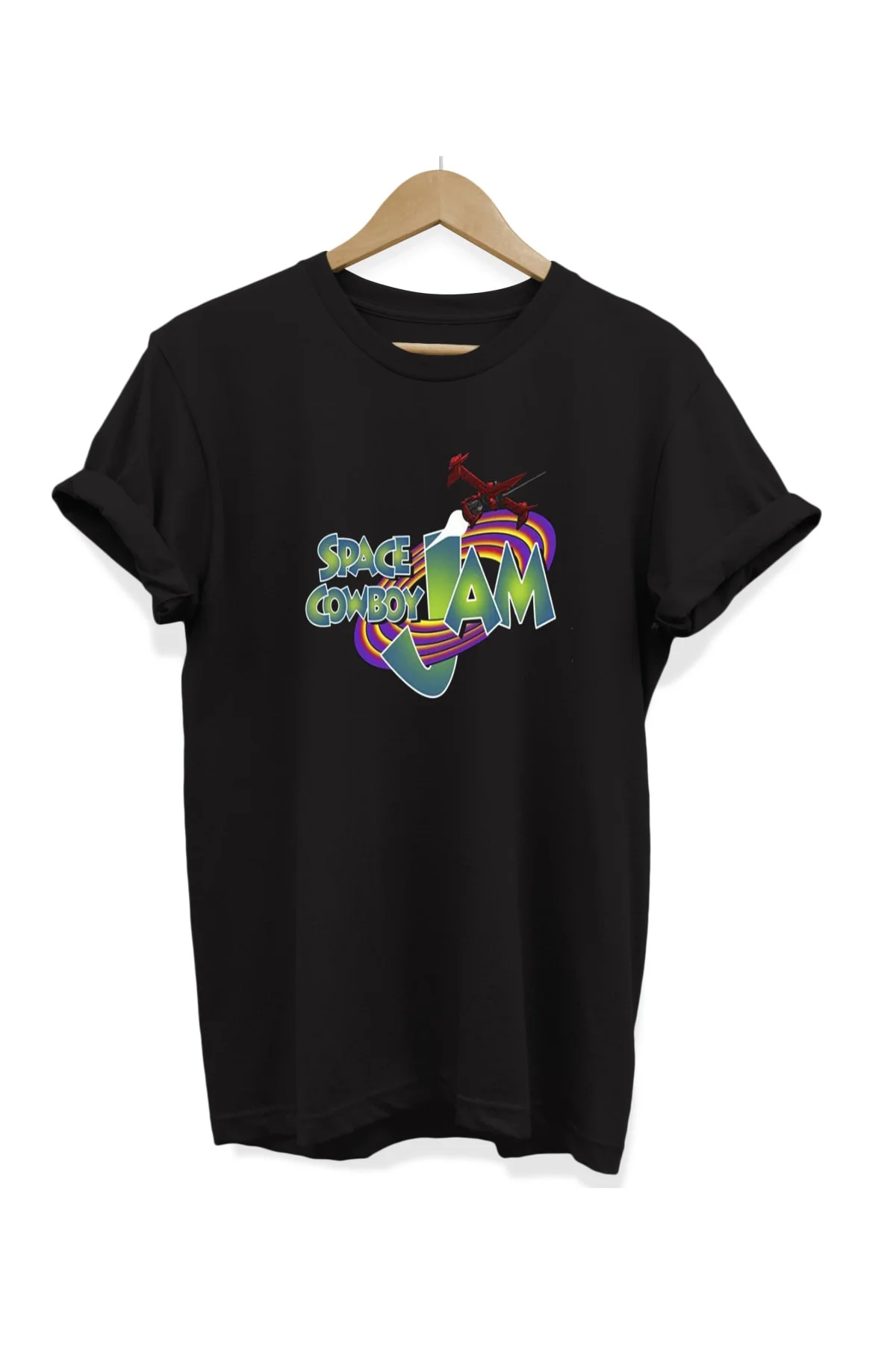 Space Cowboy Jam Baskılı %100 Pamuk Büyük Beden Tişört