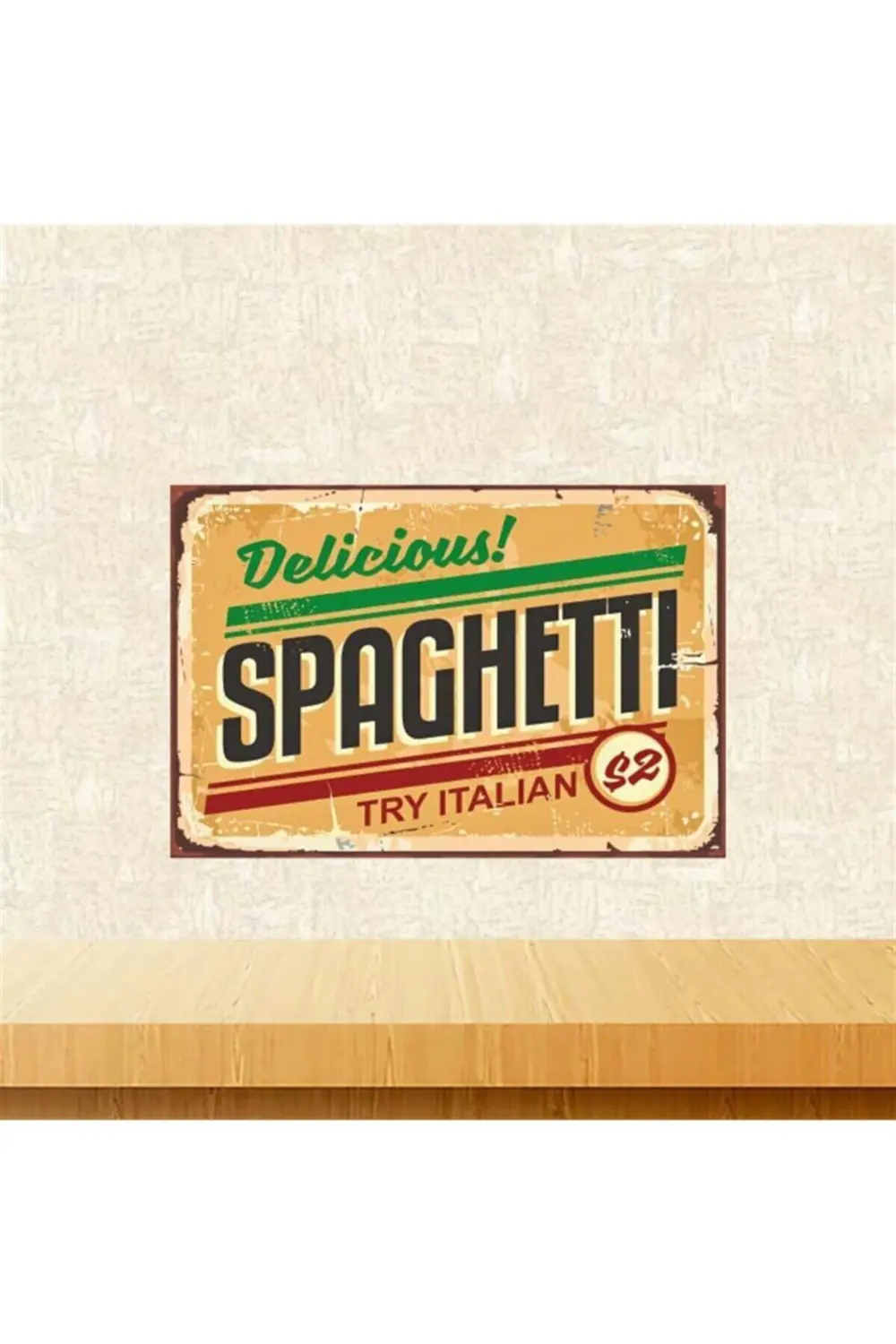 Spaghetti 20-30 cm Retro Ahşap Poster Tkfx4181