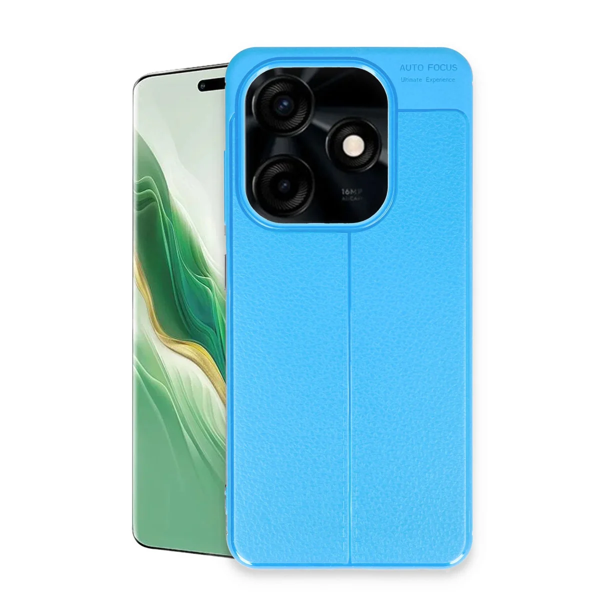 Spark Go 2024 Kılıf Auto Focus - Mavi TPU Deri Dokulu Yüksek Darbe Korumalı