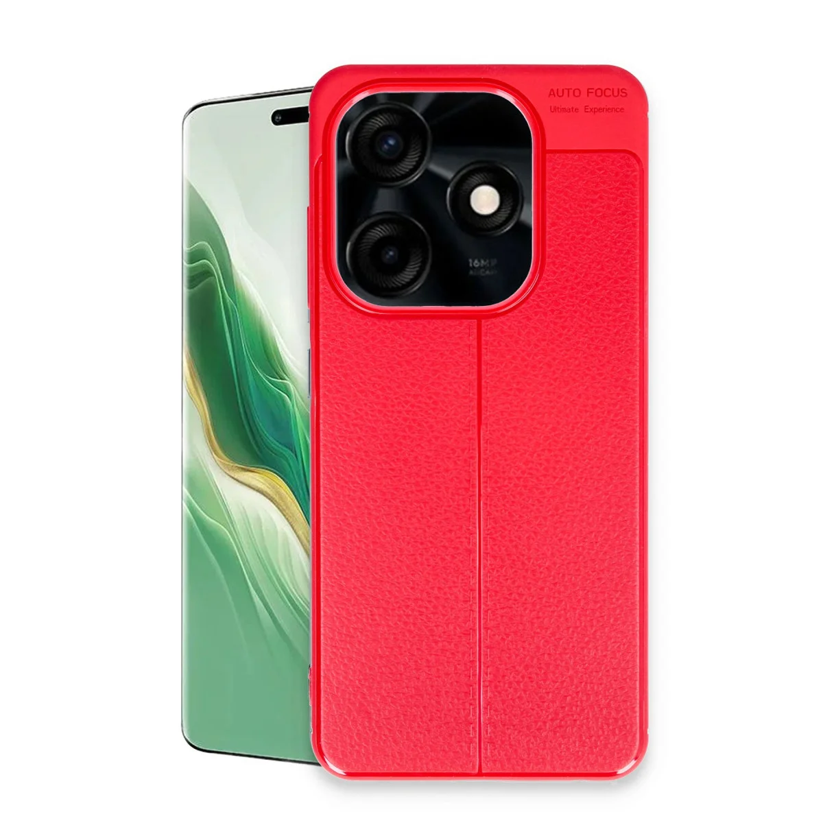 Spark Go 2024 Kılıf - Auto Focus Kırmızı TPU Deri Dokulu Ultra Hafif Koruma