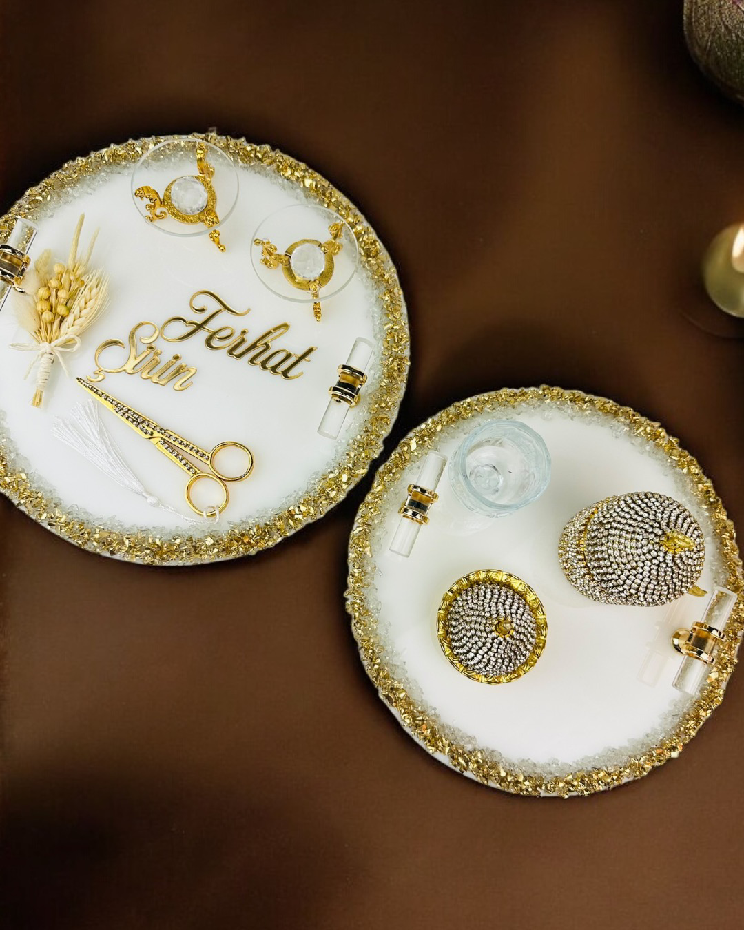 Spark Gold Epoksi Söz Nişan Tepsisi Spark Gold Epoksi Söz Nişan Tepsisi
