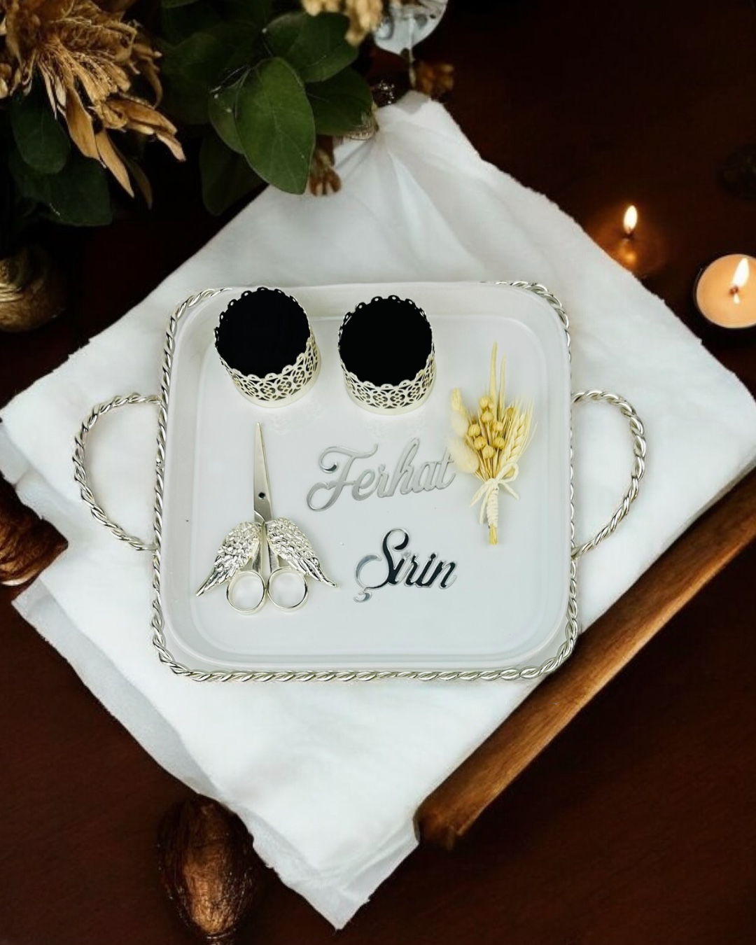 Cyzhome Spark Gümüş Söz Tepsisi Ve Damat Kahve Fincani