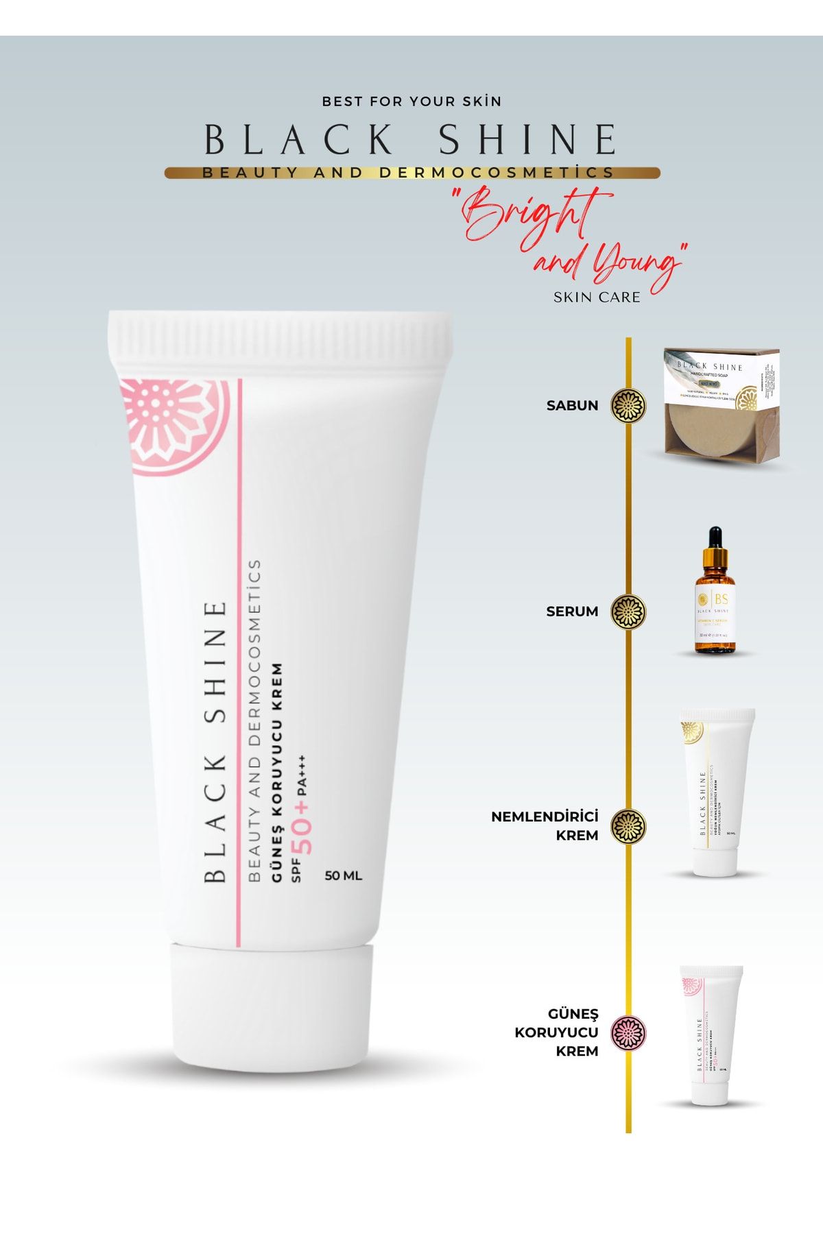 Black Shine Bs Spf 50+ Yüksek Korumalı Nemlendirici Yüz Güneş Kremi 50Ml