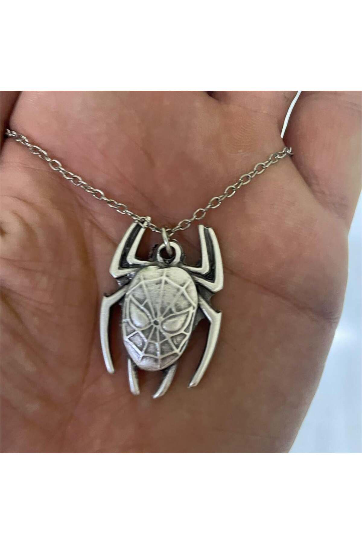 Spider Face Silver Zincirli Kolye