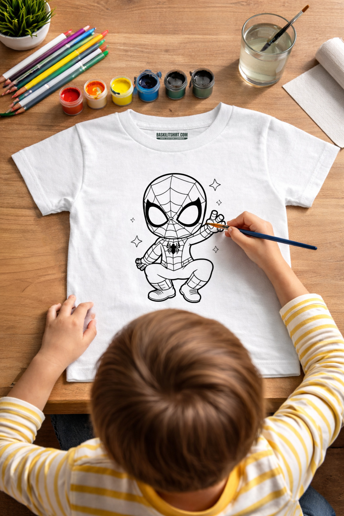 Spider Man Tişört Boyama Seti – Çocuk Full Set Fırçalı, Kreatif E