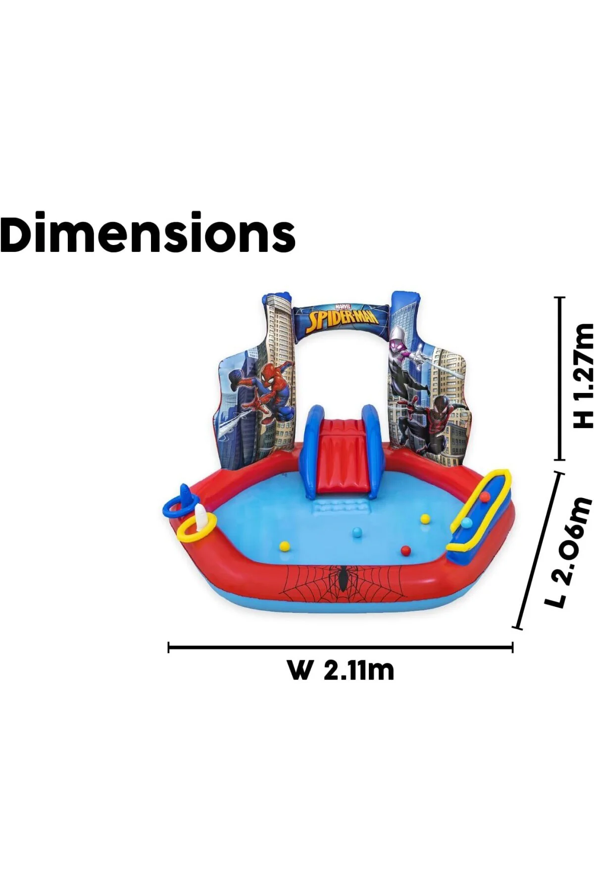 Spider–Man Şişirilebilir Oyun Merkezi 2,11 m x 2,06 m x 1.27 m Spider–Man Şişirilebilir Oyun Merkezi 2,11 m x 2,06 m x 1.27 m