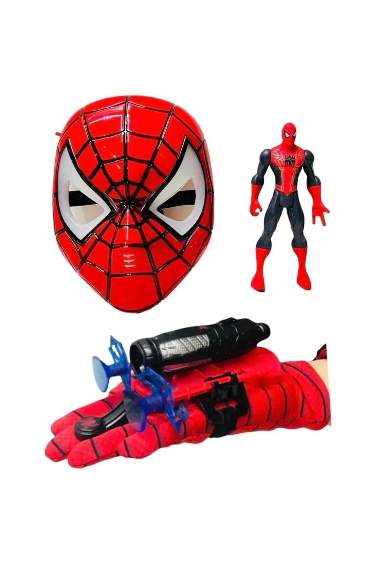 Spidermanağ Atan Eldiven+Işıklı Maske+18 Cm Işıklı Figür 3 Lü Set