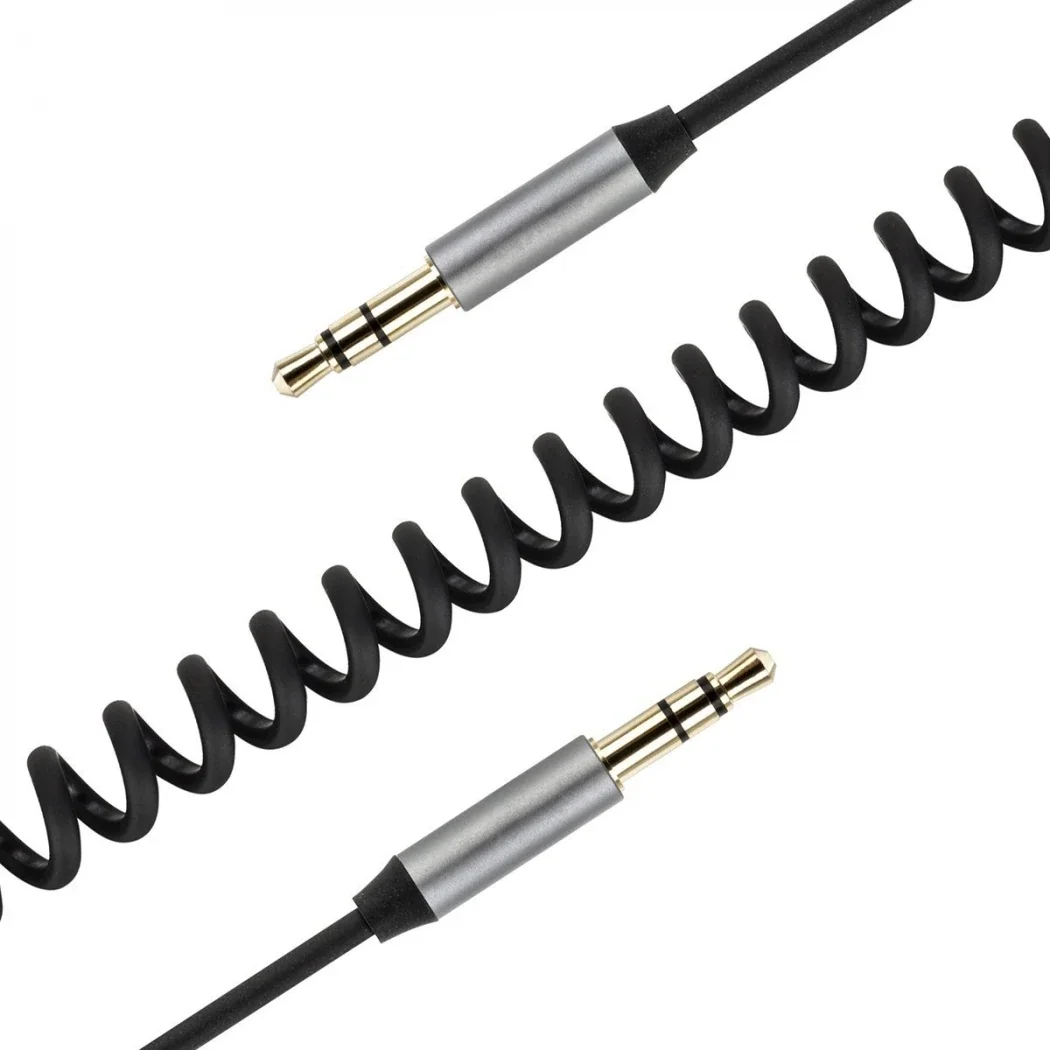 Spiral Araç Ses Aktarım Kablosu Aux 2/3mm - 3m Kıvrımlı Krom/Nikel Jack