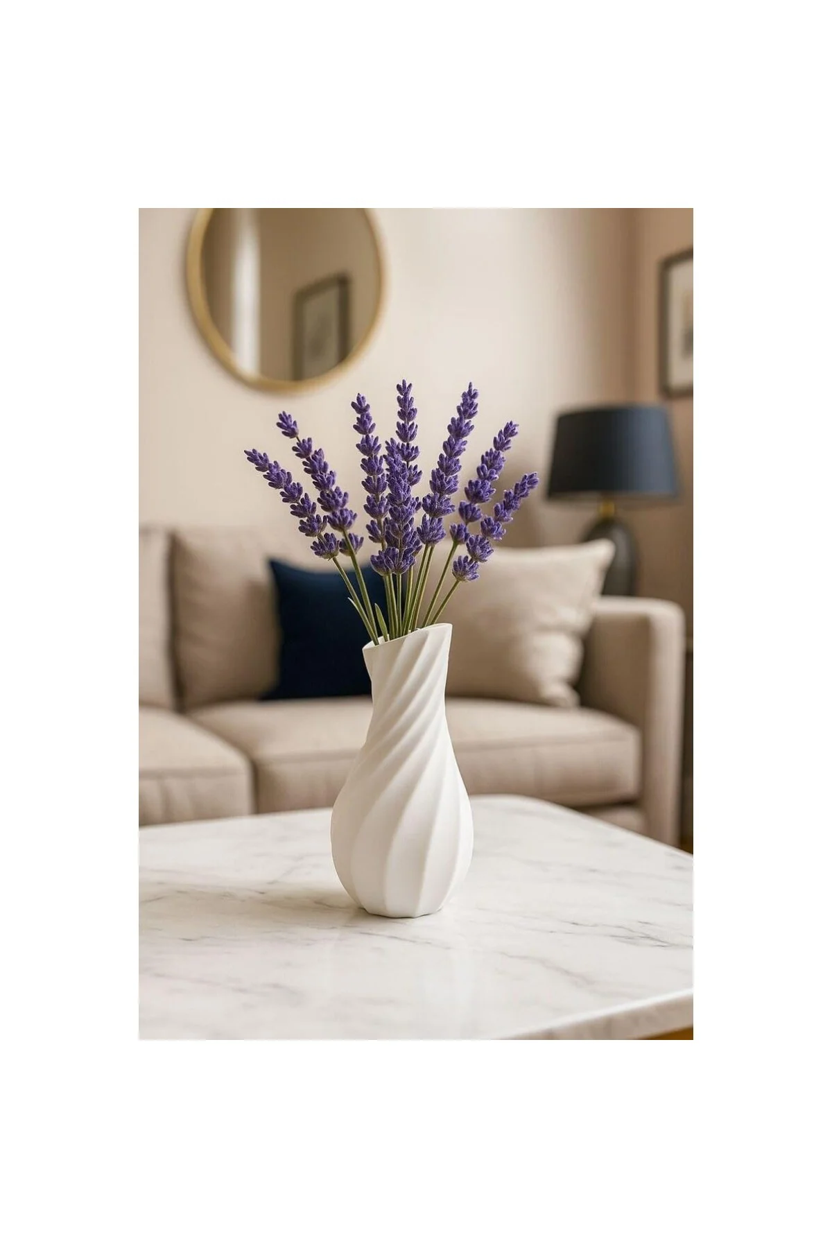 Spiral Hatlı Modern Dekoratif Vazo – Mat Beyaz Mini Masa/Sehpa Va