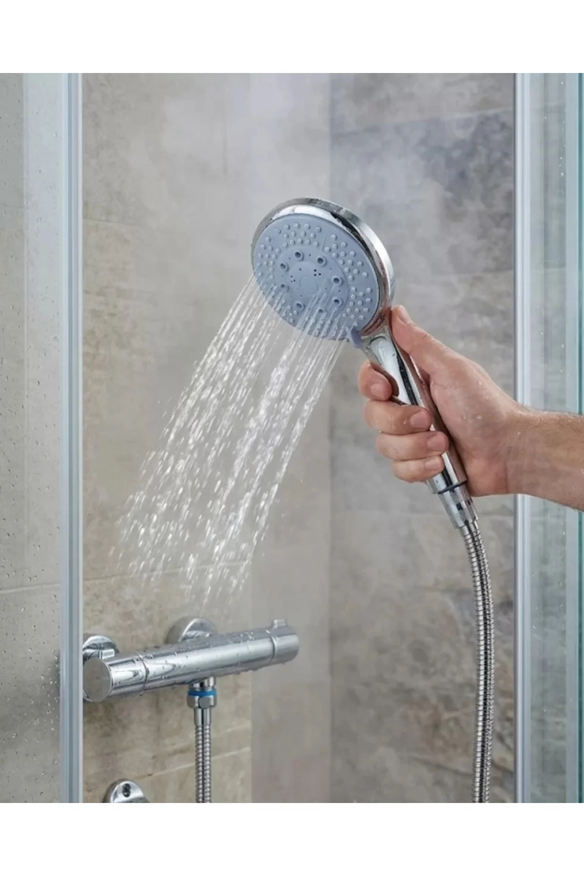 Spiral Hortumlu 4 Kademeli El Duşu Seti Duvar Askılı Banyo Duş Ba