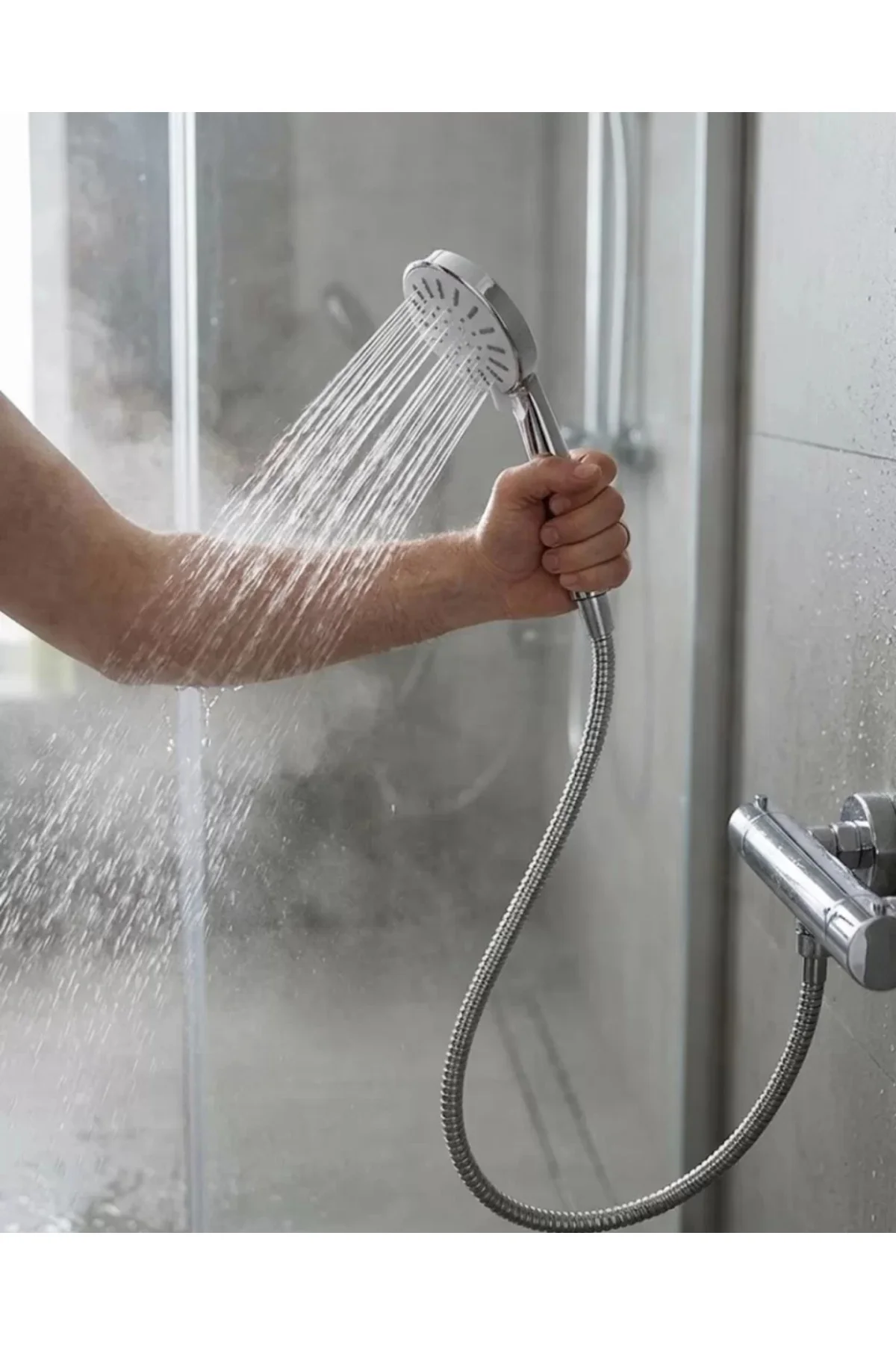 Spiral Hortumlu 4 Kademeli Krem El Duşu Başlığı Banyo Duş Seti