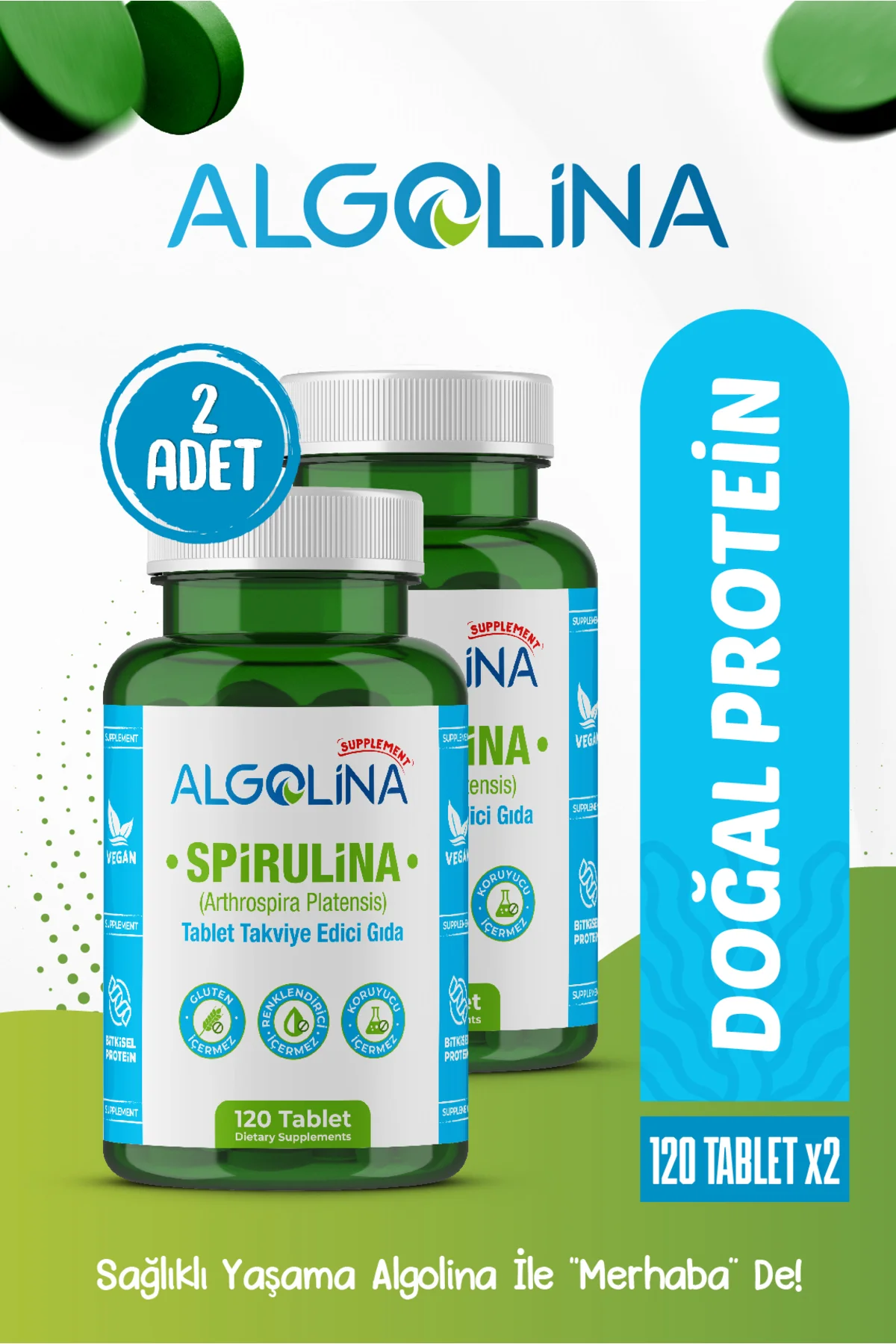 Spirulina 120 Tablet 600 Mg Bitkisel Protein - Takviye Edici Gıda