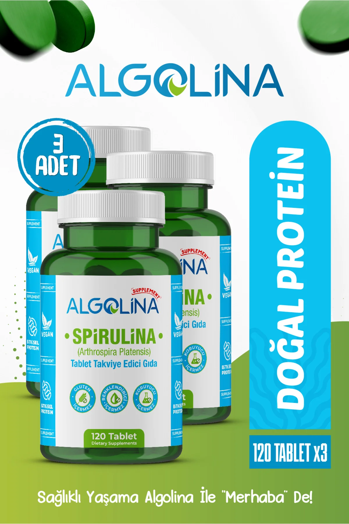 Spirulina 120 Tablet 600 Mg Bitkisel Protein - Takviye Edici Gıda