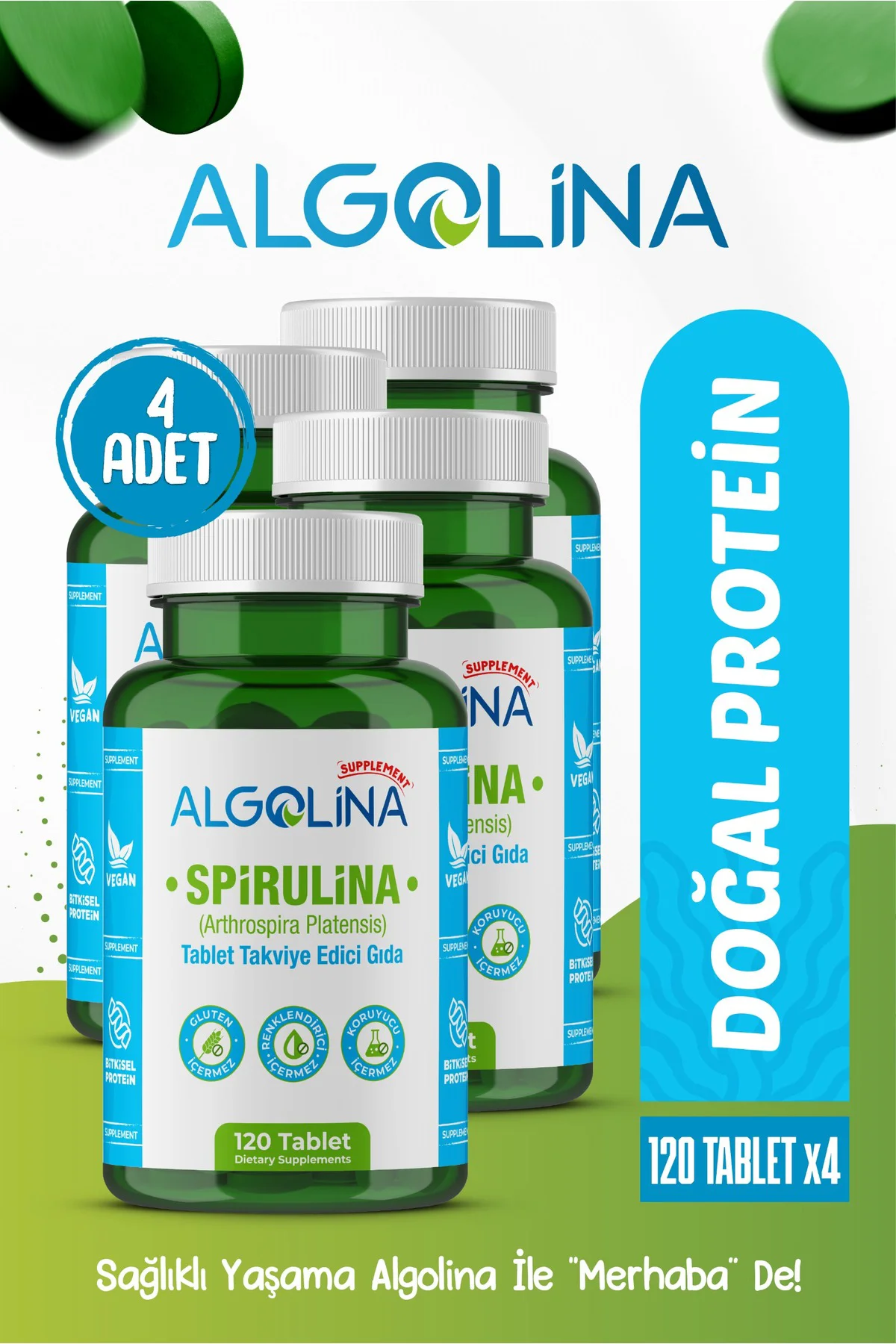 Spirulina 120 Tablet 600 Mg Bitkisel Protein - Takviye Edici Gıda