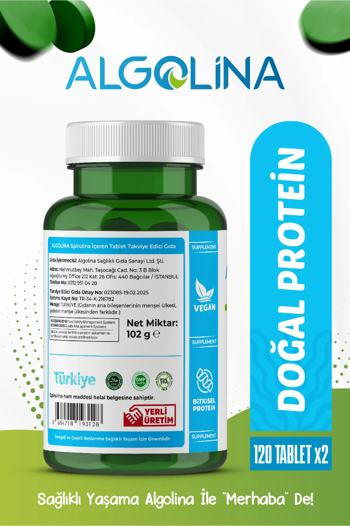Spirulina 120 Tablet 600 Mg Bitkisel Protein - Takviye Edici Gıda
