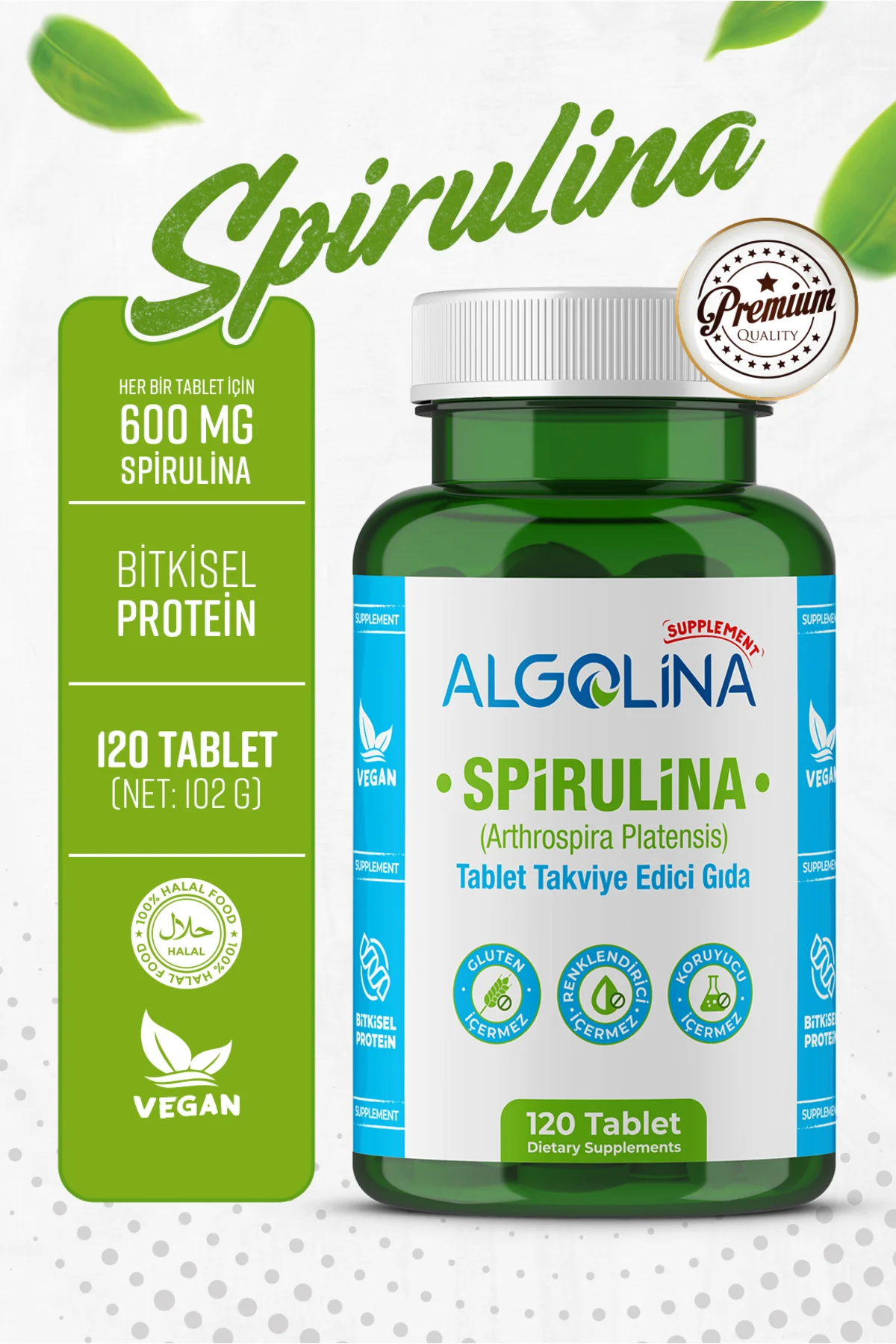 Spirulina 120 Tablet 600 Mg Bitkisel Protein - Takviye Edici Gıda