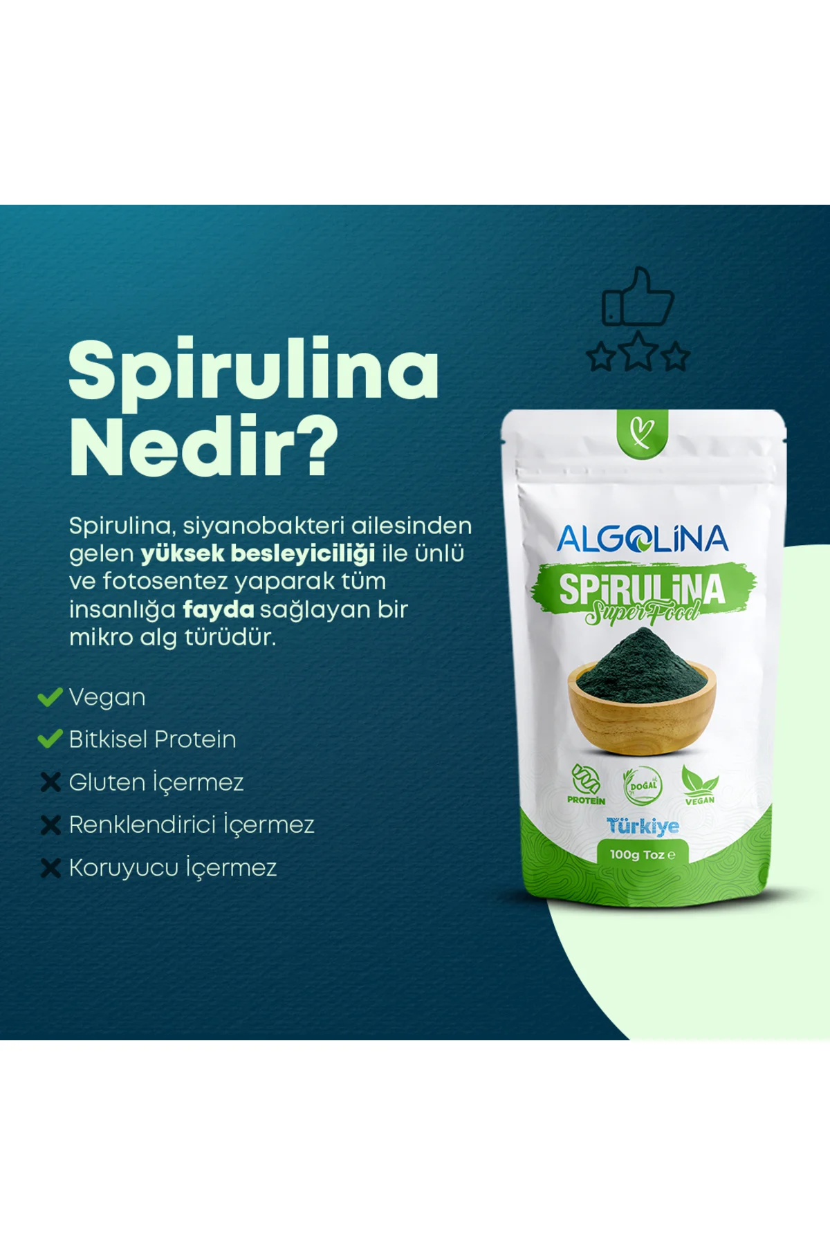 Spirulina Tozu 100 gr – Doğal Bitkisel Protein - Doğal Diyet Takv