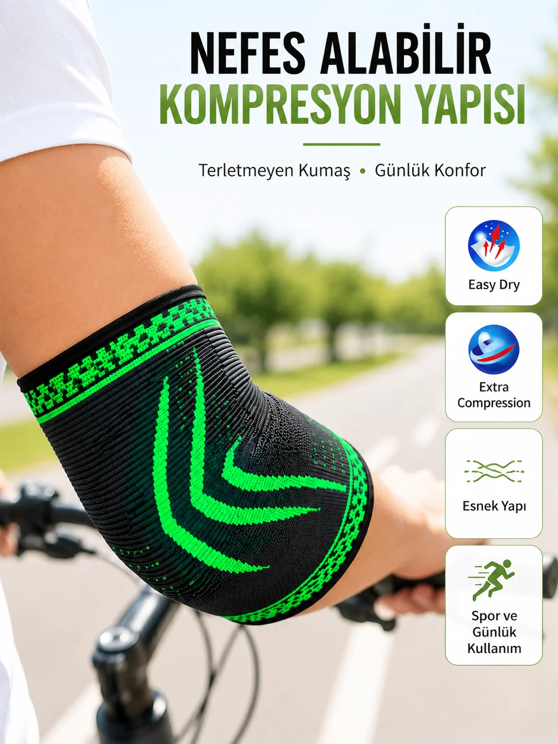 Spor Dirsekliği Dirsek Koruyucu Kompresyonlu Nefes Alabilir Esnek Destek Bandajı