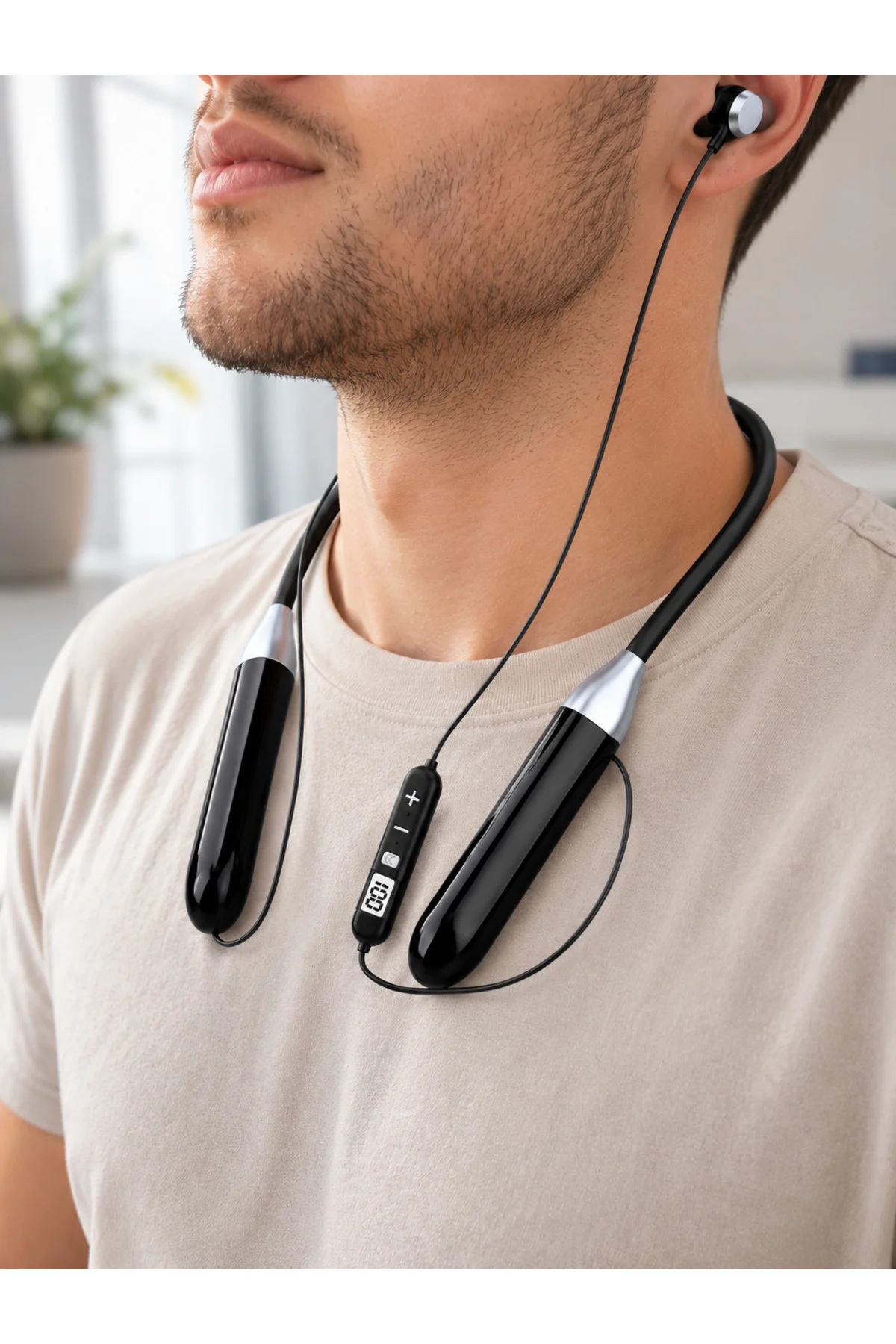 Spor İçin Bluetooth Boyun Kulaklığı Mikrofonlu Kablosuz Kulak İçi Müzik ve Telefon Kulaklığı - Görsel 3