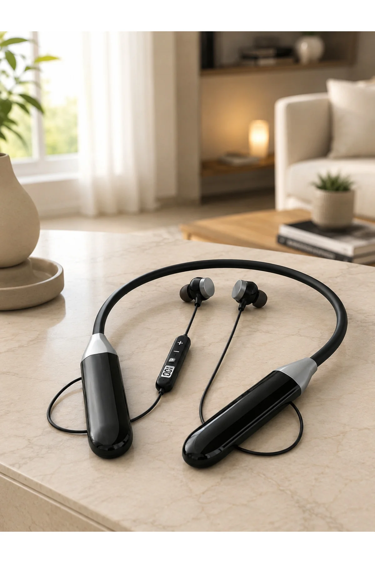 Spor İçin Bluetooth Boyun Kulaklığı Mikrofonlu Kablosuz Kulak İçi Müzik ve Telefon Kulaklığı - Görsel 2