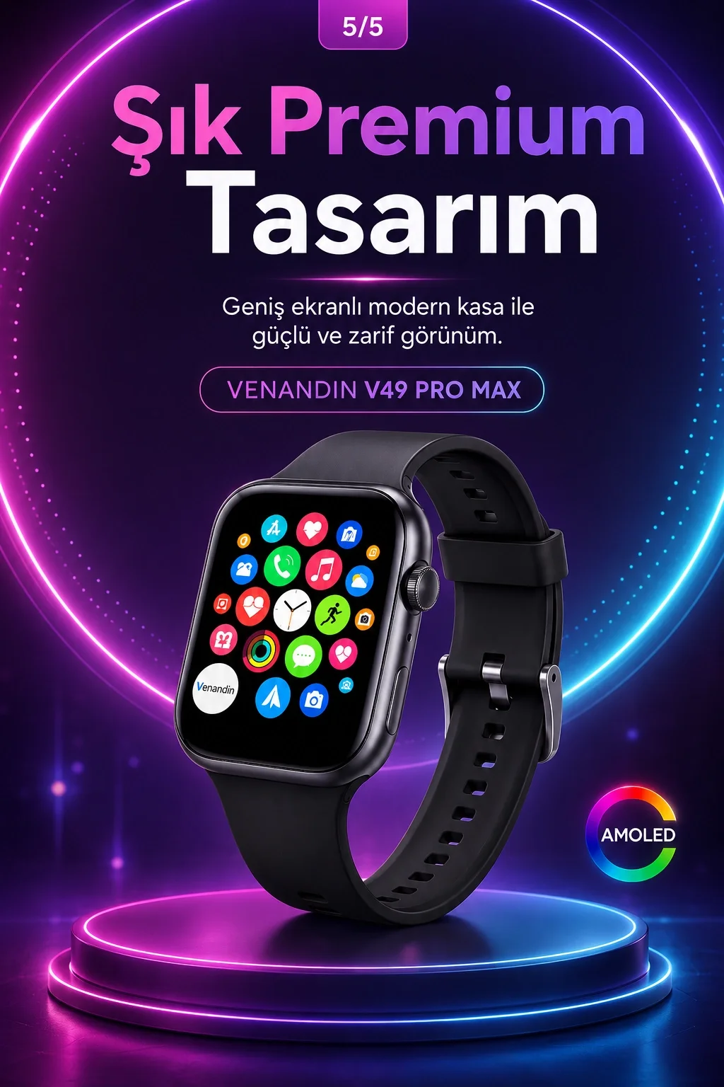 Spor Takip Özellikli AMOLED Ekran Akıllı Saat Telefon Uyumlu Bluetooth Bağlantılı