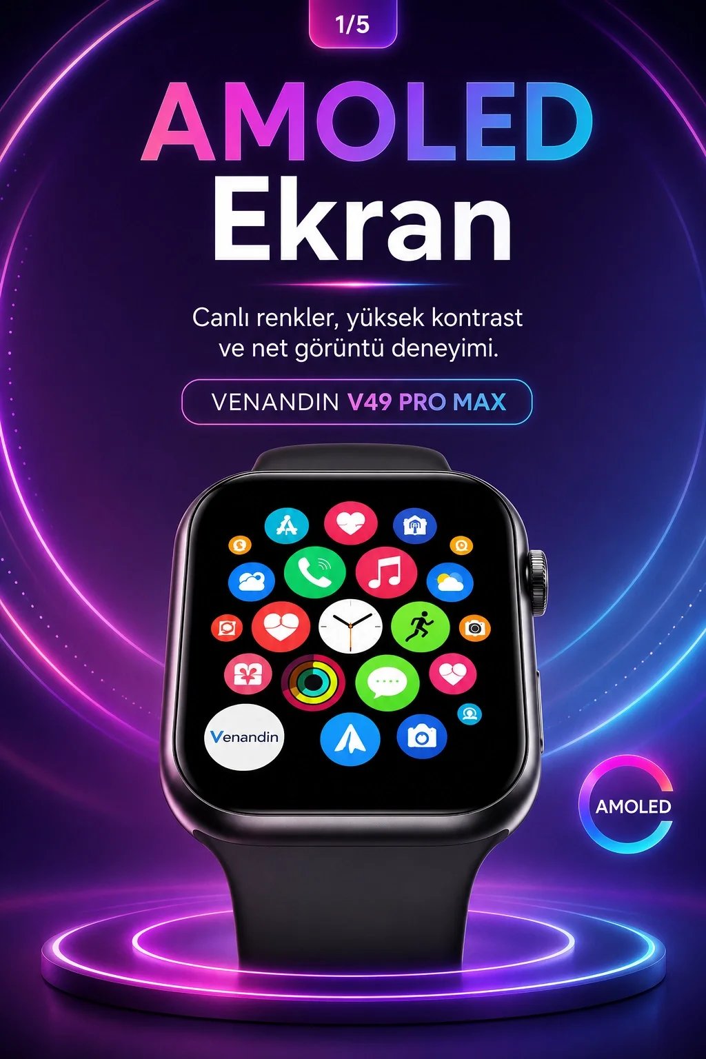 Spor Takip Özellikli AMOLED Ekran Akıllı Saat Telefon Uyumlu Bluetooth Bağlantılı