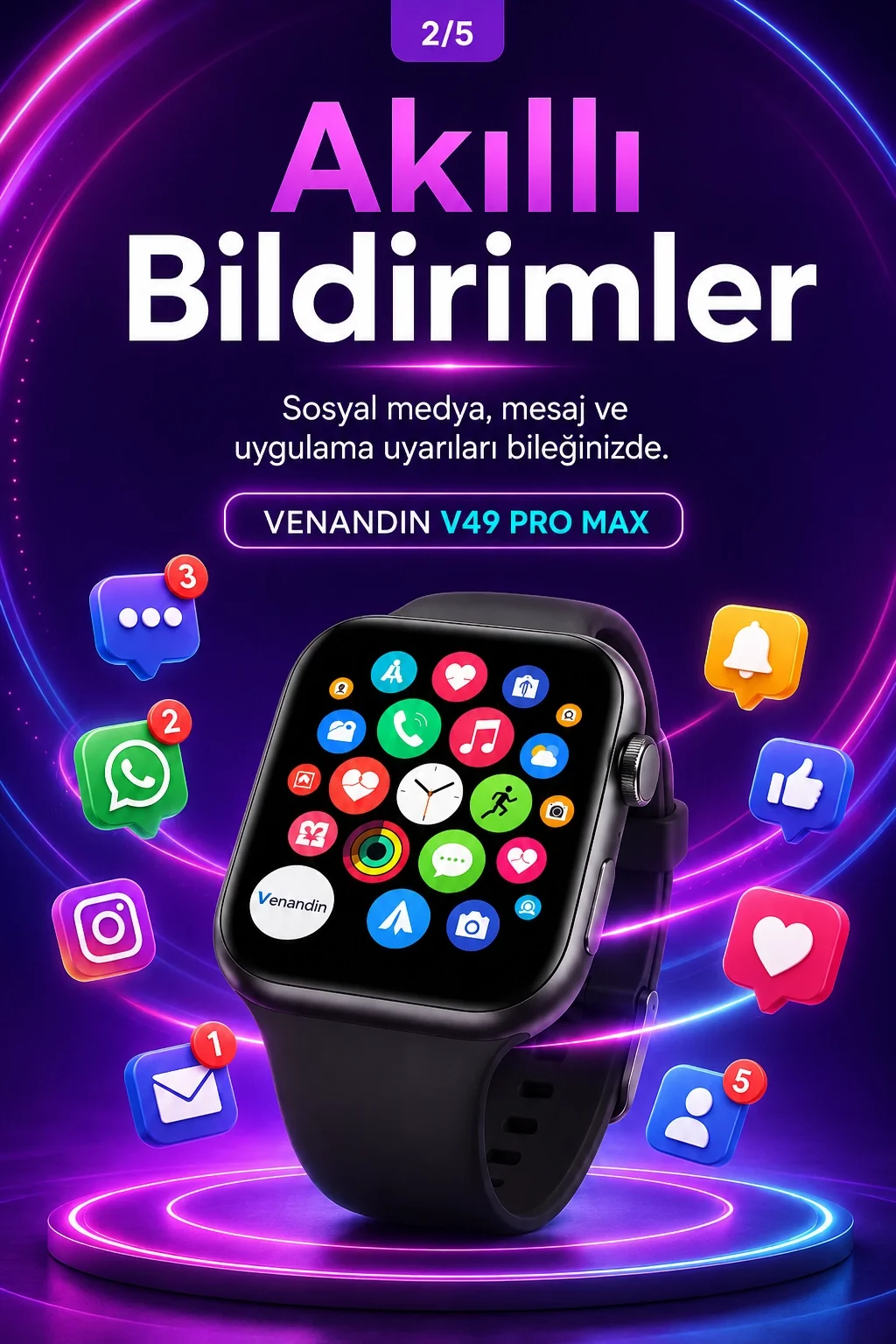 Spor Takip Özellikli AMOLED Ekran Akıllı Saat Telefon Uyumlu Bluetooth Bağlantılı