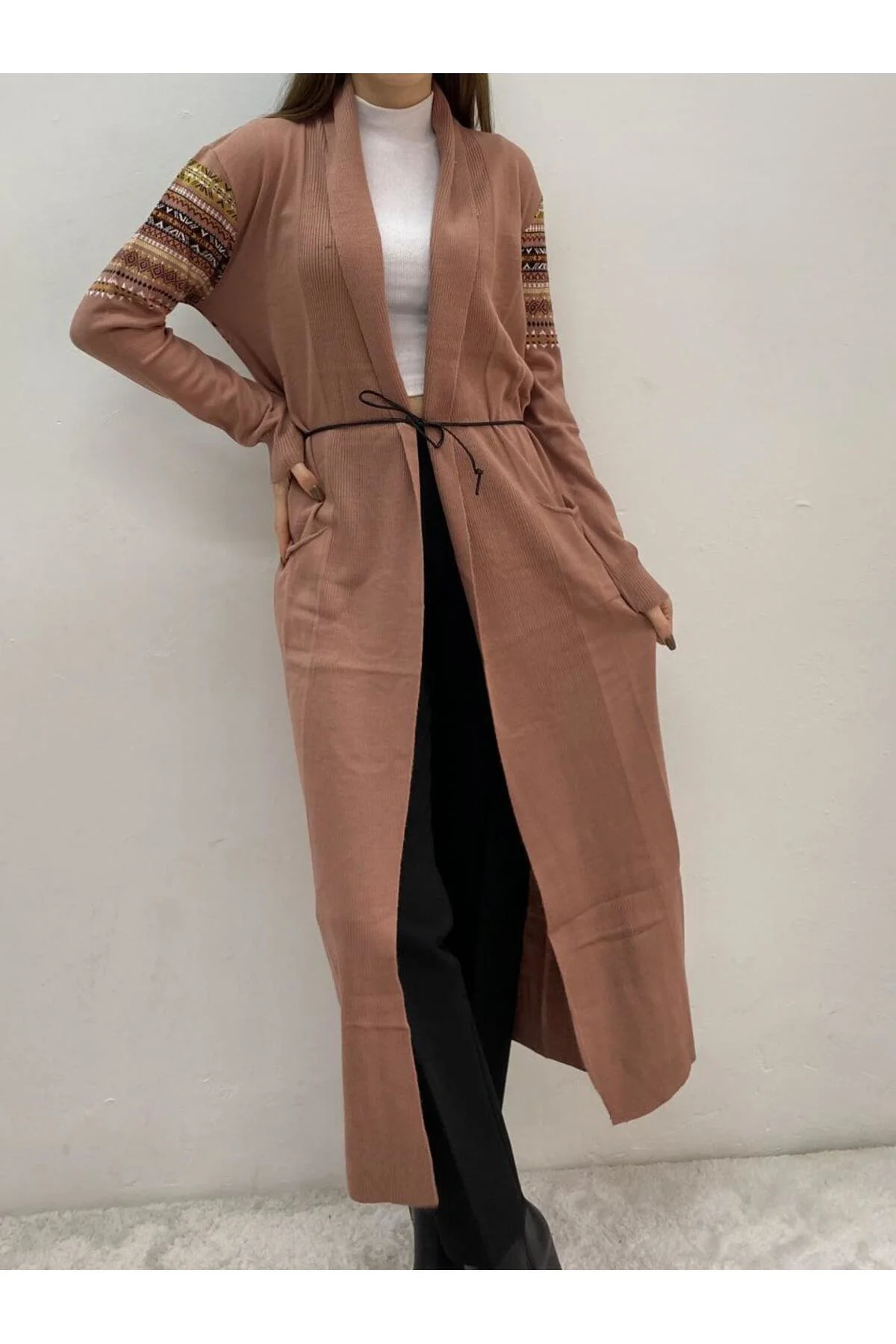 Spor Triko Kilim Desenli Uzun Hırka