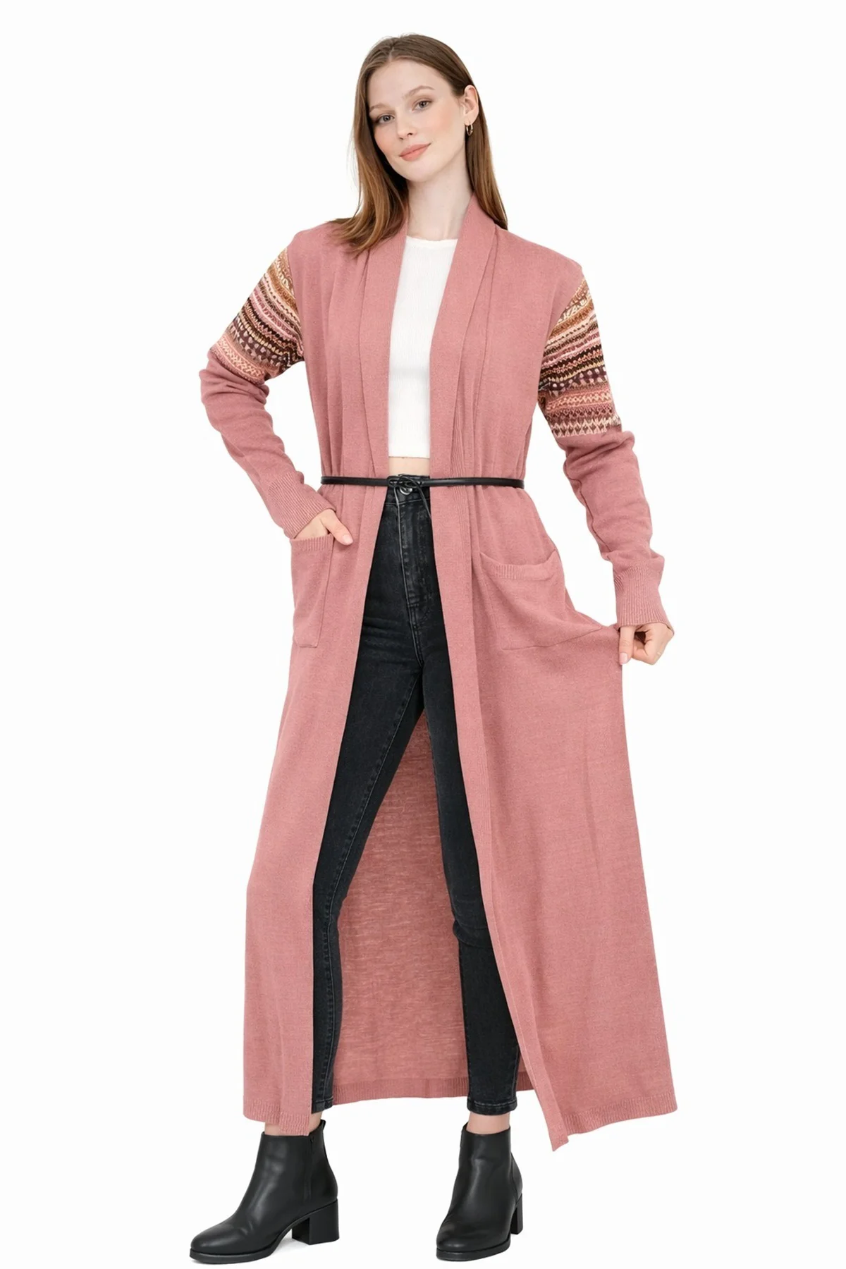 Spor Triko Kilim Desenli Uzun Hırka