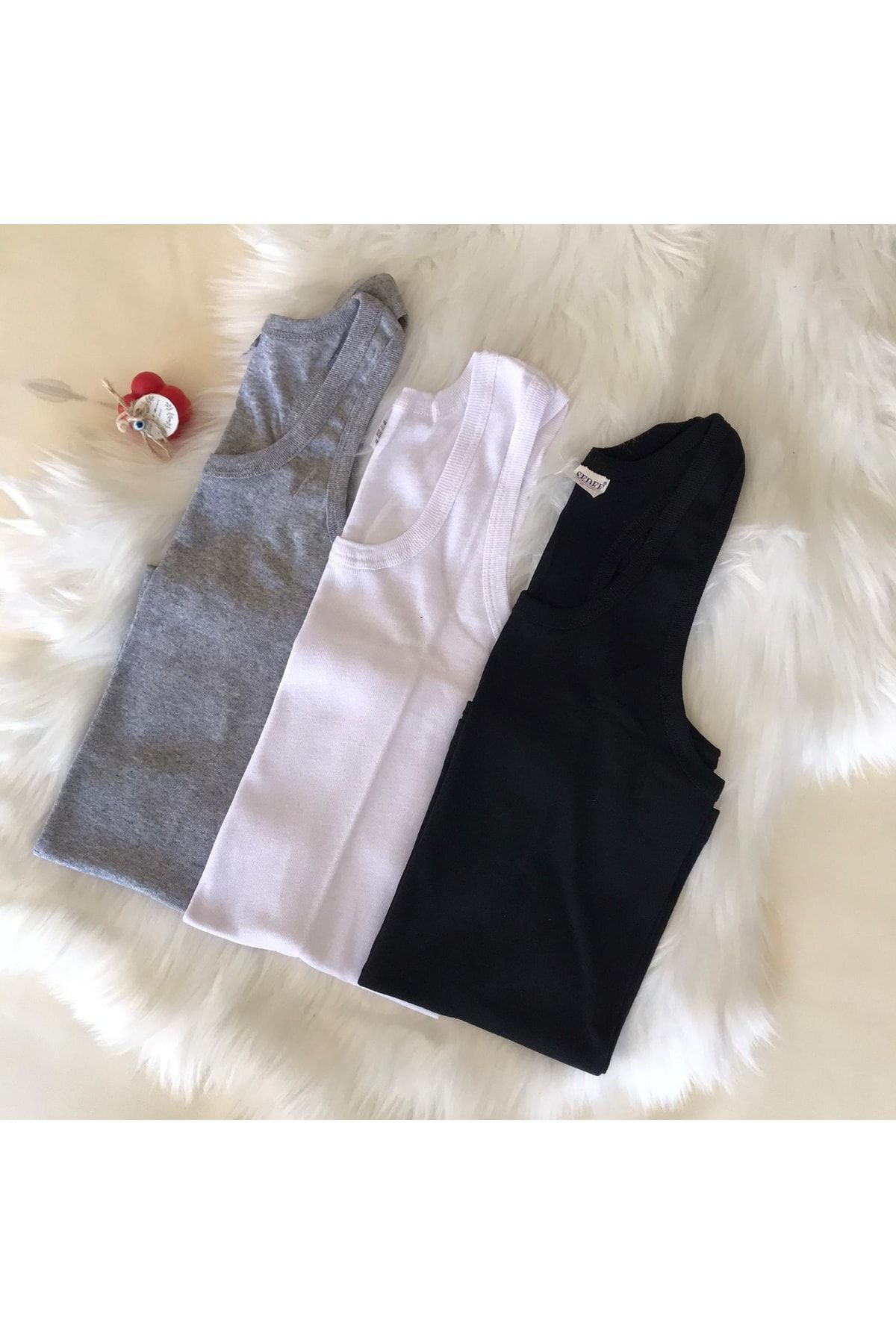 Sedef Yildizi Sporcu - Yüzücü - Sirti Çapraz Atlet 3'Lü Siyah - Beyaz - Gri