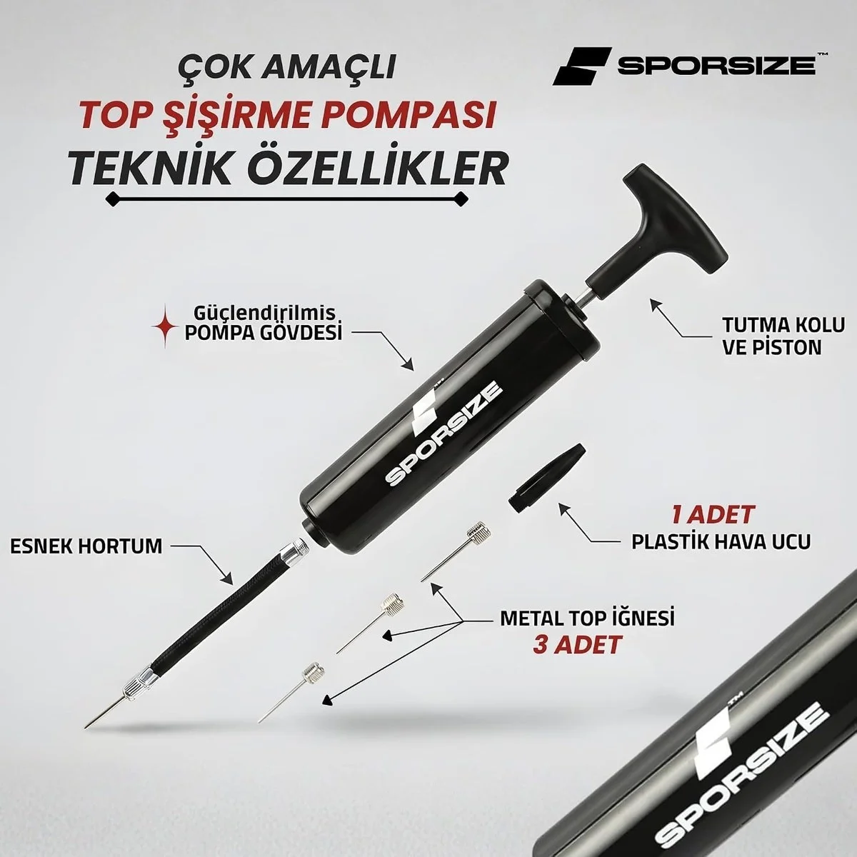 Sporsize Profesyonel Top Şişirme Pompası Futbol, Basketbol, Voleybol, Hentbol, Pilates &amp Denge Diski İçin Diğer - Görsel 2