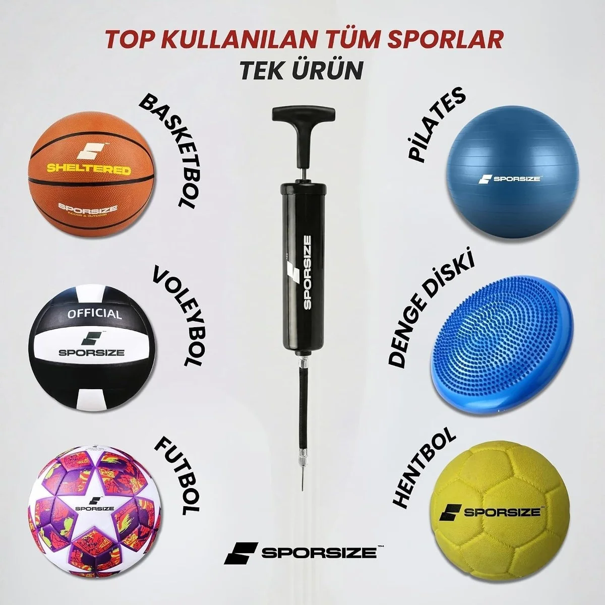 Sporsize Profesyonel Top Şişirme Pompası Futbol, Basketbol, Voleybol, Hentbol, Pilates &amp Denge Diski İçin Diğer - Görsel 3