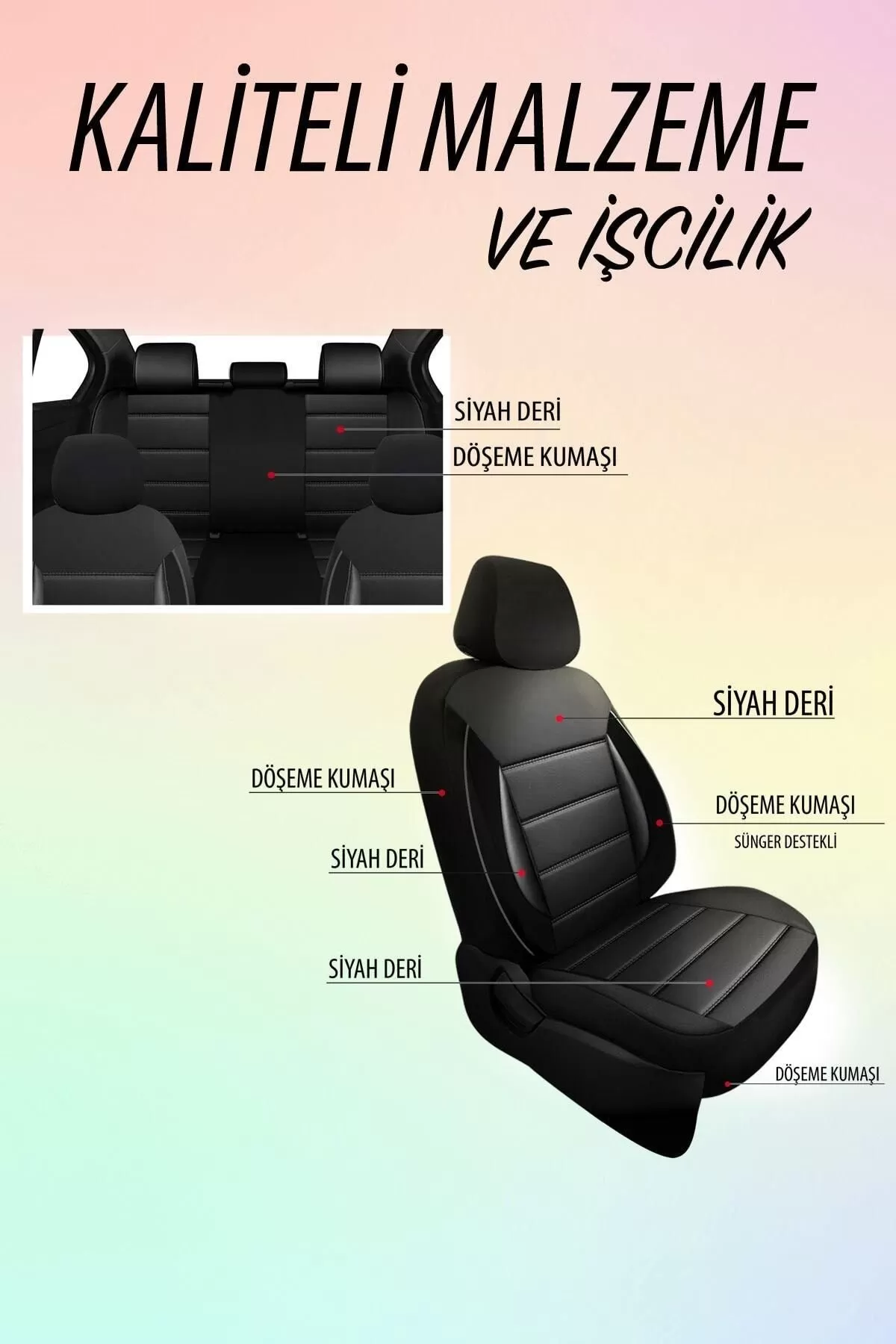 Sport Deri Koltuk Kılıfı Takımı Siyah
